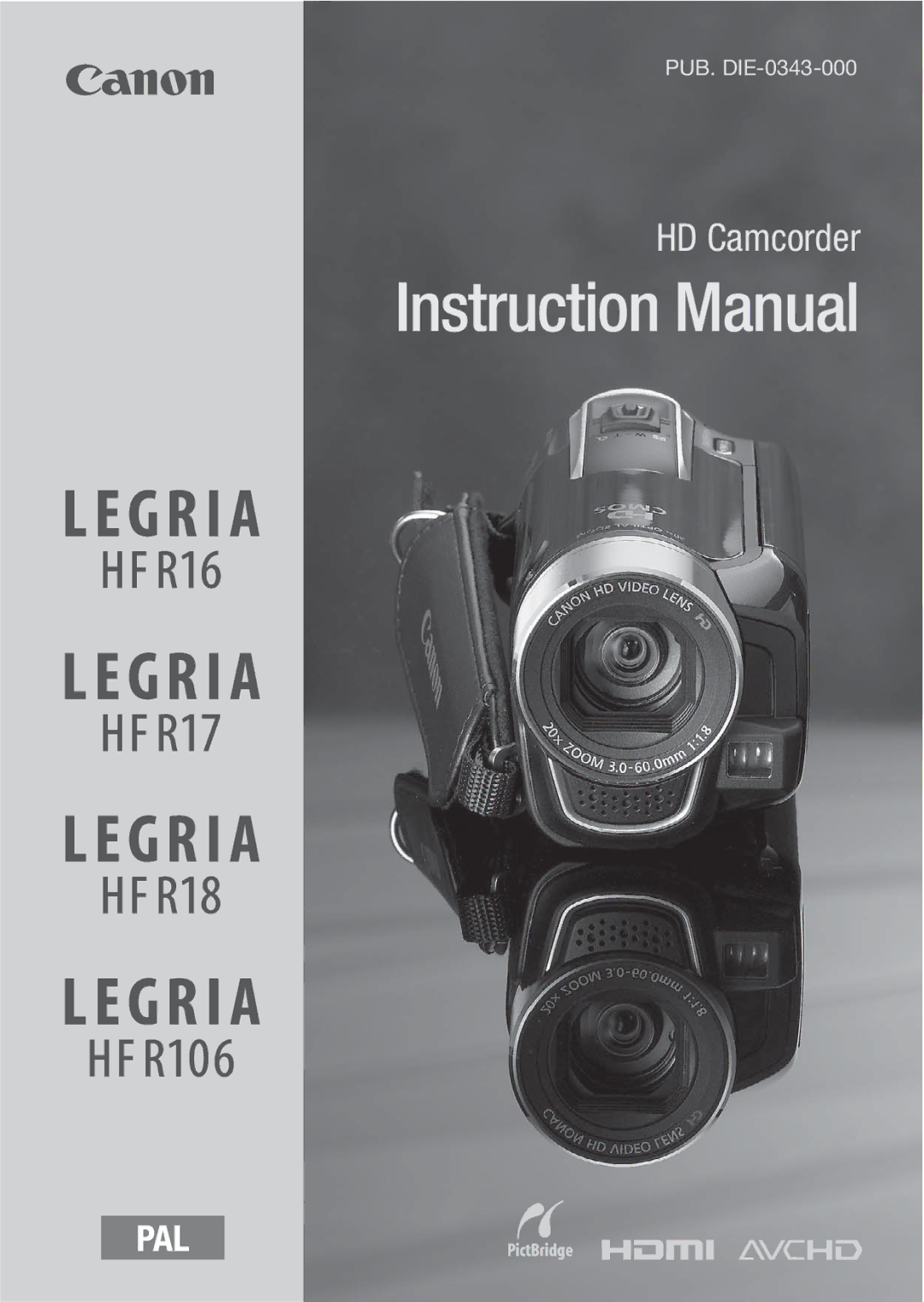 Canon HFR17, HFR16, HFR18, HFR106 instruction manual HD Camcorder 