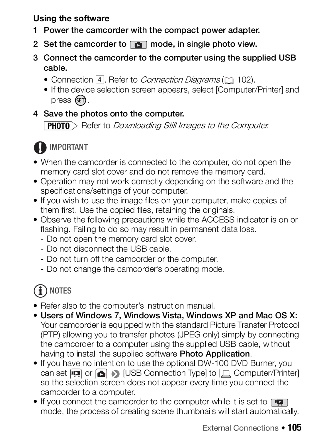 Canon HFR17, HFR16, HFR18, HFR106 instruction manual Photo Refer to Downloading Still Images to the Computer 