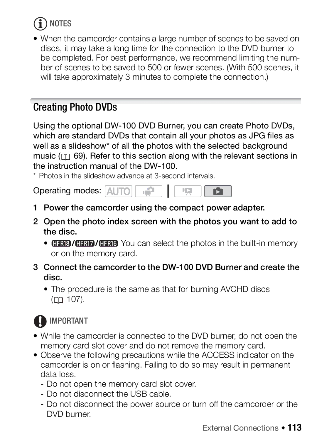 Canon HFR17, HFR16, HFR18, HFR106 instruction manual Creating Photo DVDs 