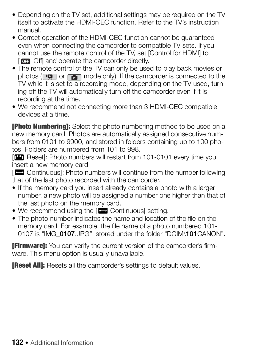 Canon HFR16, HFR17, HFR18, HFR106 instruction manual 132 Š Additional Information 