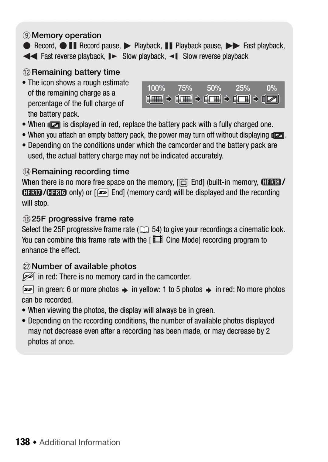 Canon HFR18, HFR16, HFR17, HFR106 instruction manual 100%, 138 Š Additional Information 