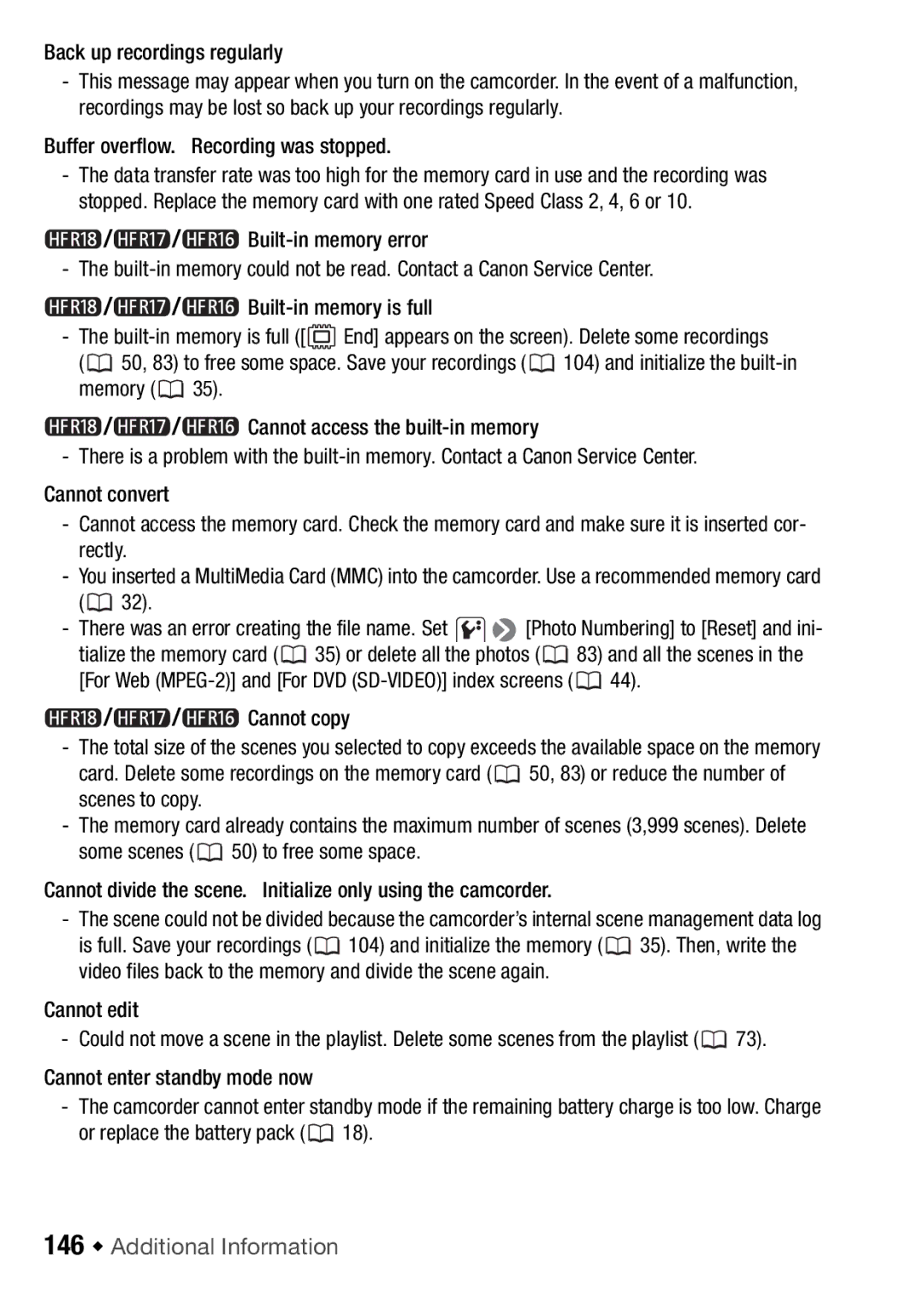 Canon HFR18, HFR16, HFR17, HFR106 instruction manual 146 Š Additional Information 