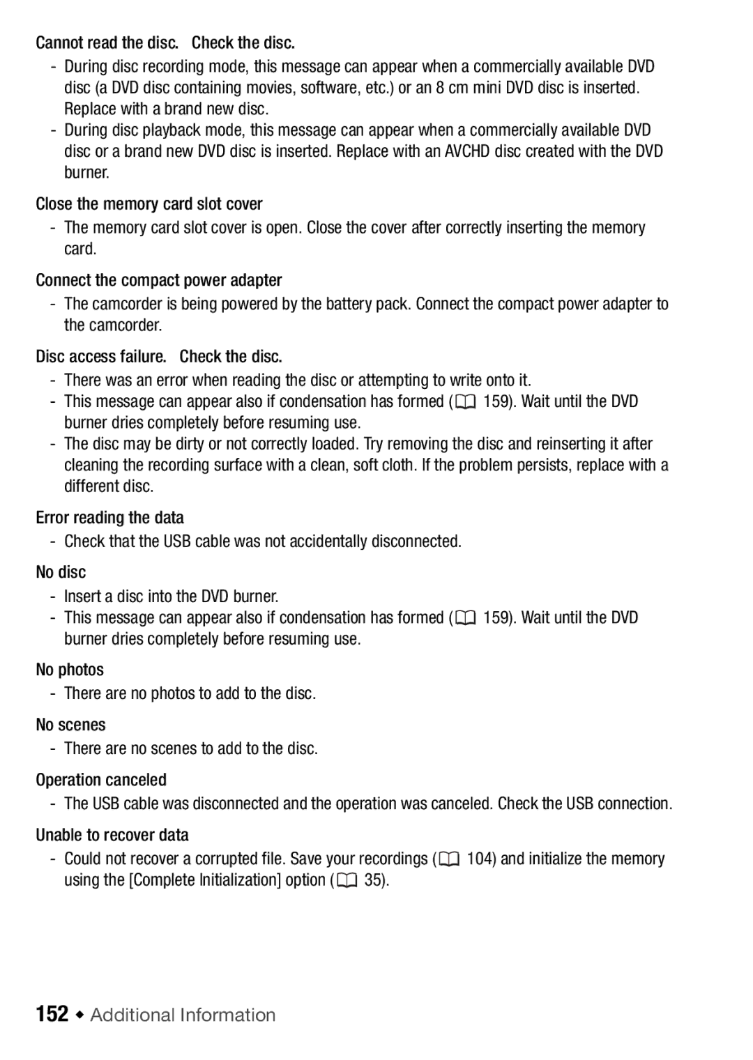 Canon HFR16, HFR17, HFR18, HFR106 instruction manual 152 Š Additional Information 