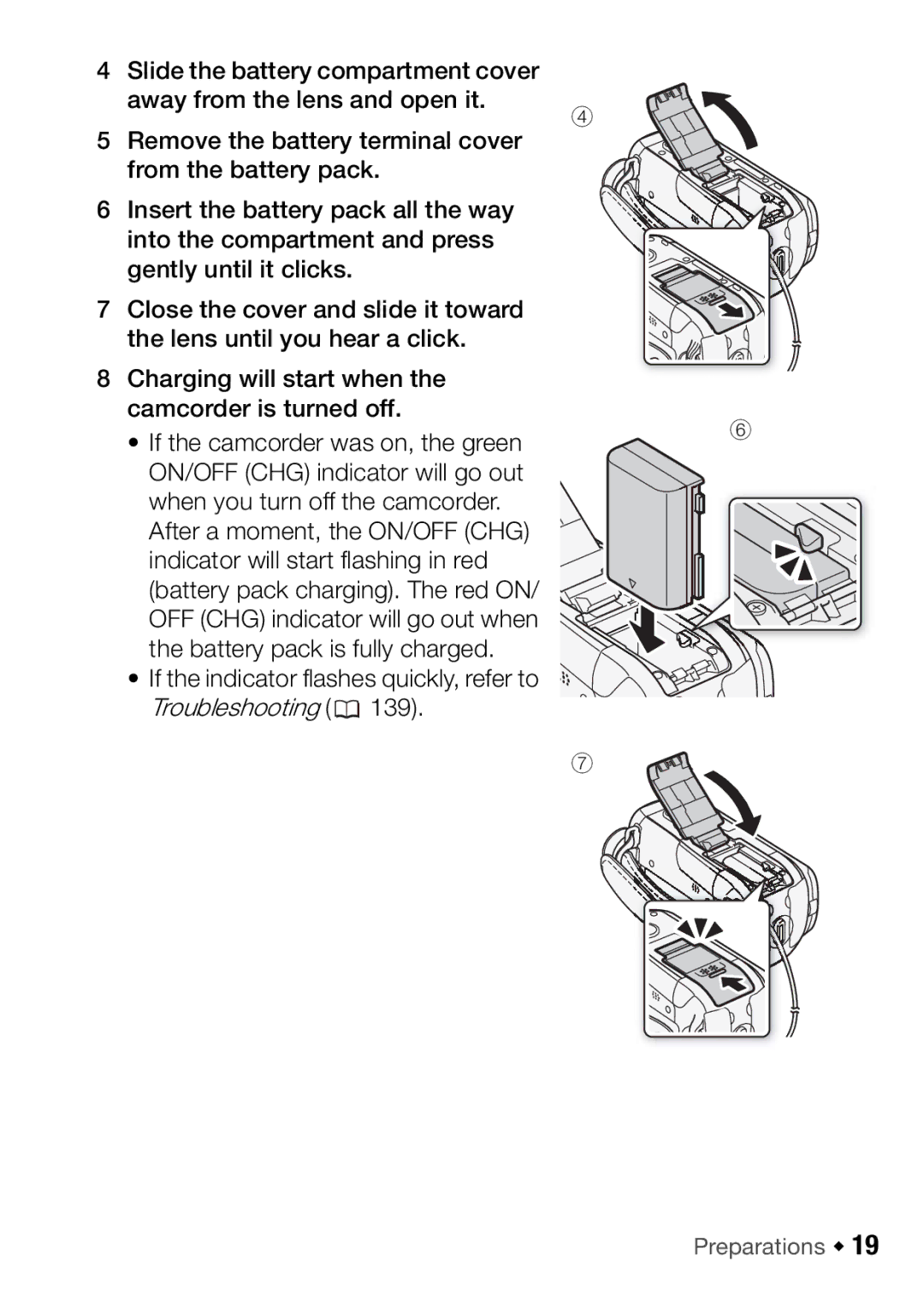 Canon HFR106, HFR16, HFR17, HFR18 If the indicator flashes quickly, refer to Troubleshooting, Preparations Š 