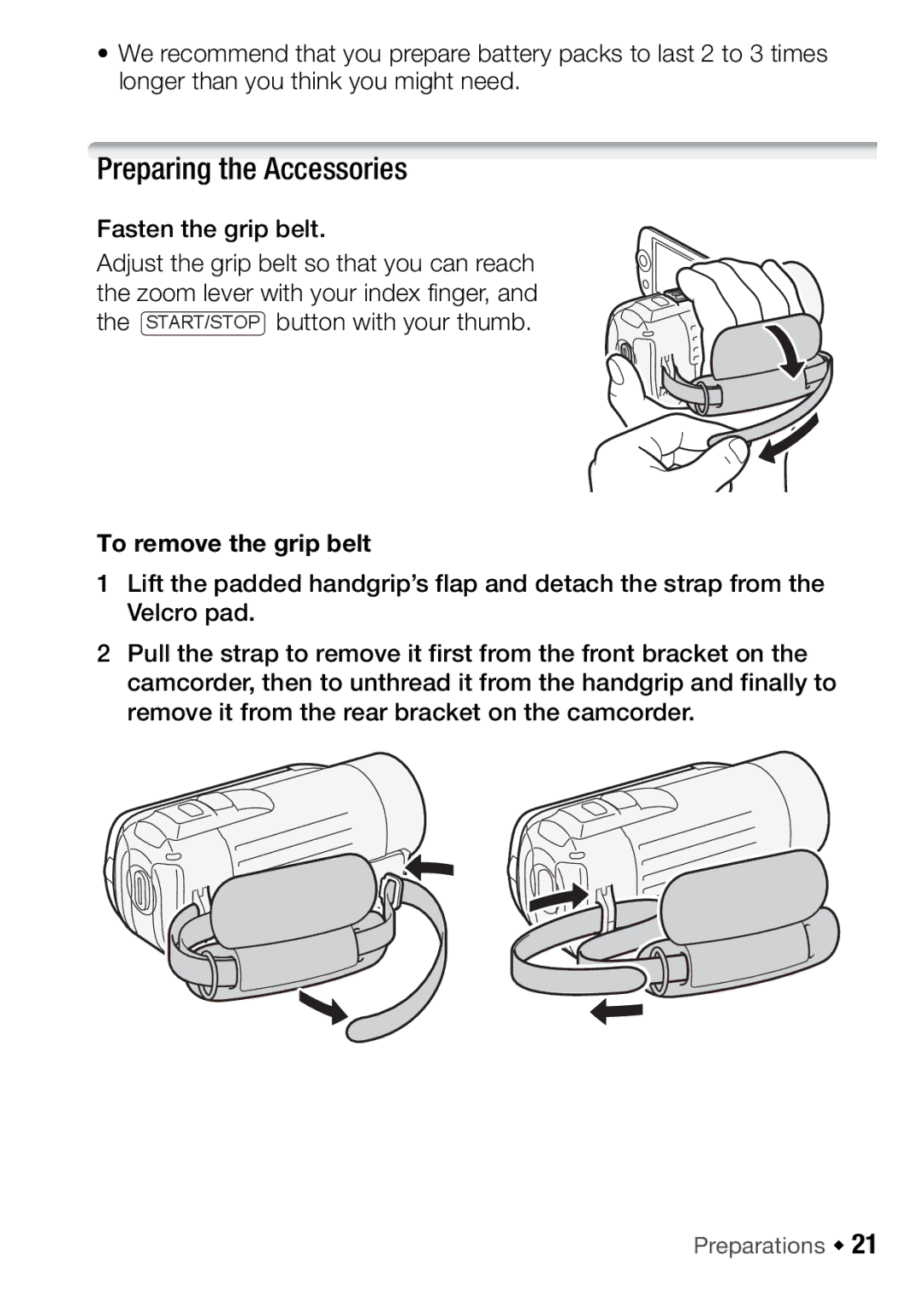 Canon HFR17, HFR16, HFR18, HFR106 instruction manual Preparing the Accessories, Fasten the grip belt, To remove the grip belt 