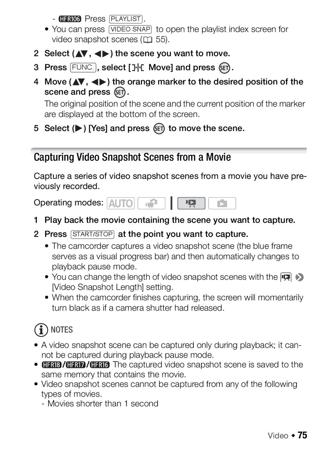 Canon HFR106, HFR16, HFR17, HFR18 instruction manual Capturing Video Snapshot Scenes from a Movie 