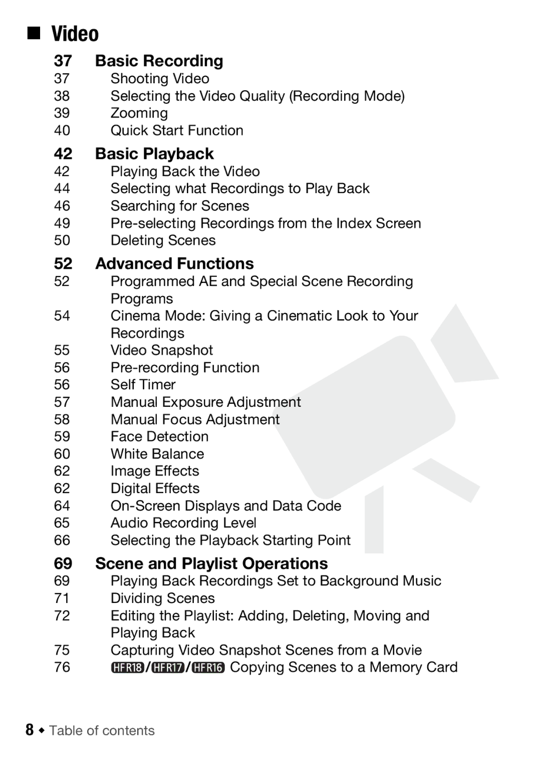 Canon HFR16, HFR17, HFR18, HFR106 instruction manual Copying Scenes to a Memory Card, Š Table of contents 