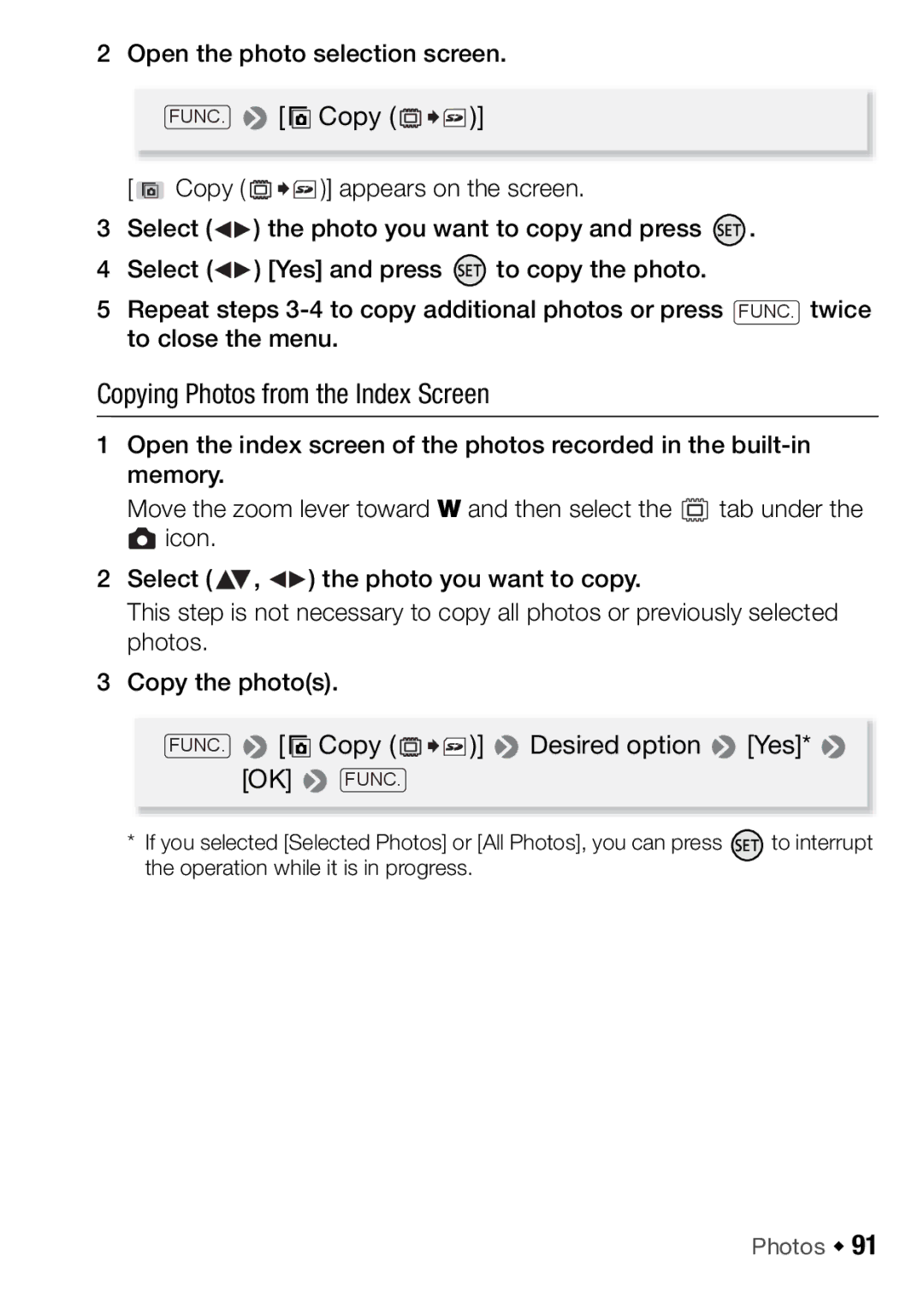 Canon HFR106, HFR16, HFR17, HFR18 instruction manual Copying Photos from the Index Screen, Copy Desired option Yes 