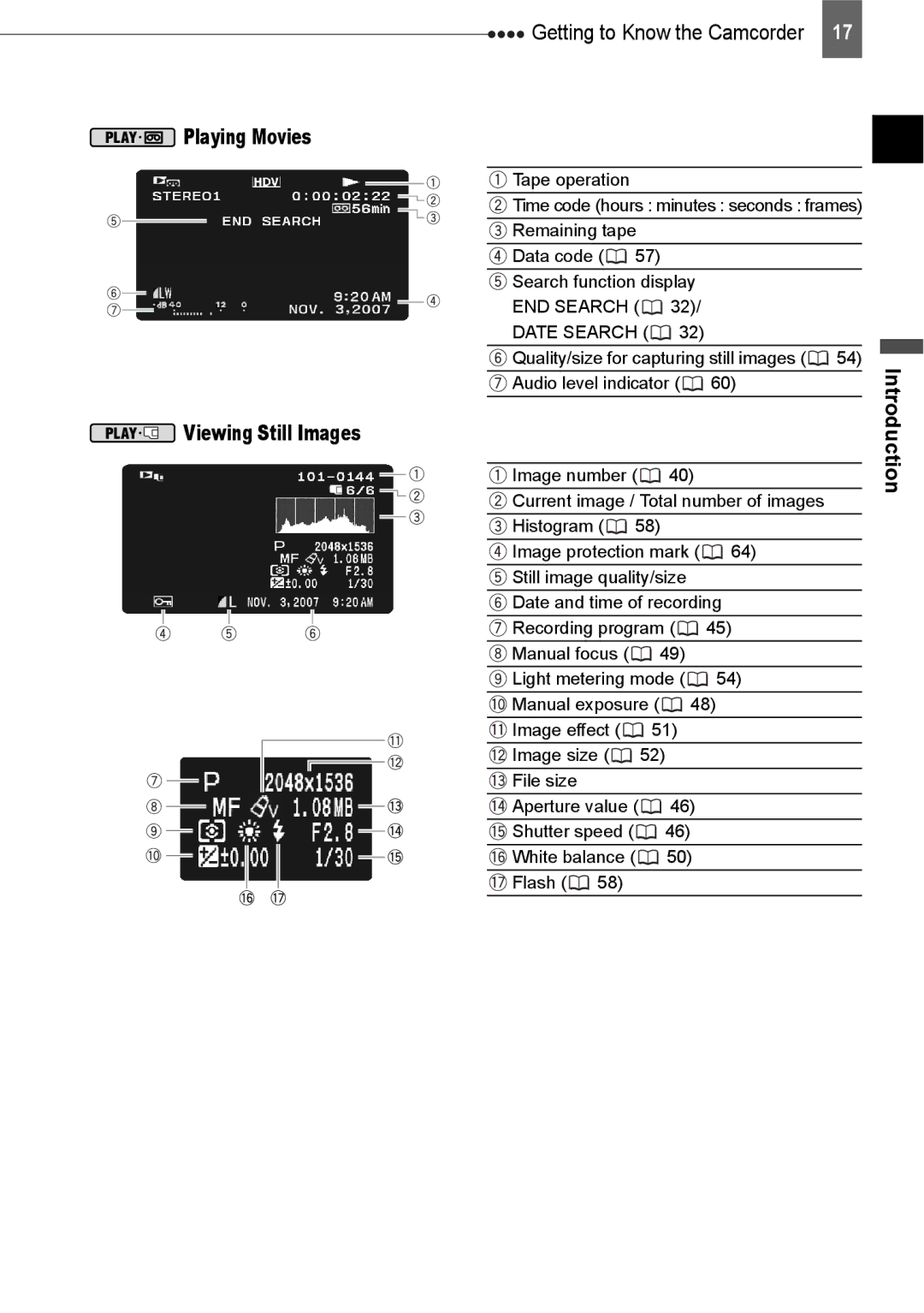 Canon HV20 instruction manual Playing Movies Viewing Still Images, END Search Date Search 