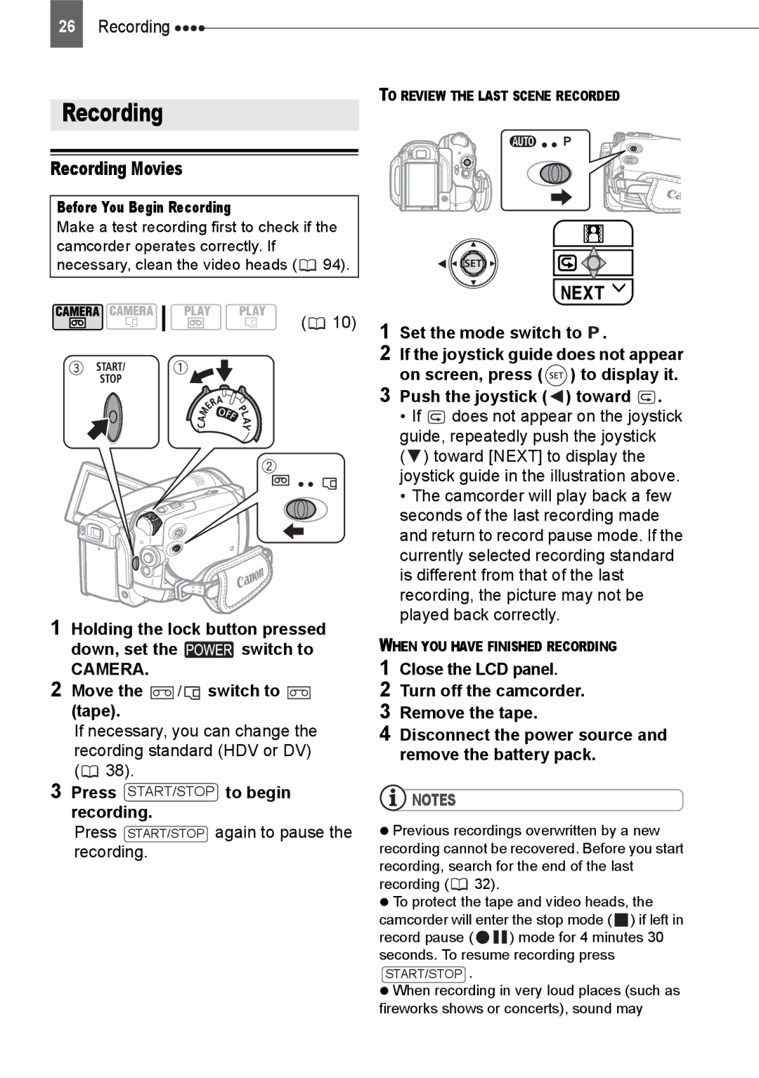 Canon HV20 instruction manual Recording Movies 