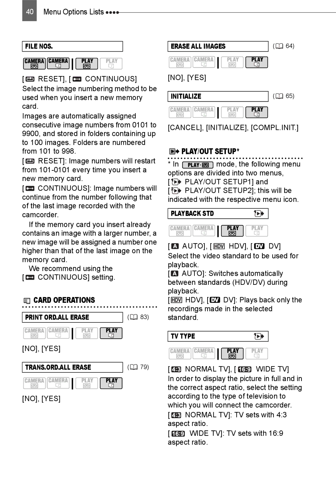 Canon HV20 instruction manual No, Yes, Cancel, Initialize, Compl.Init, Normal TV 