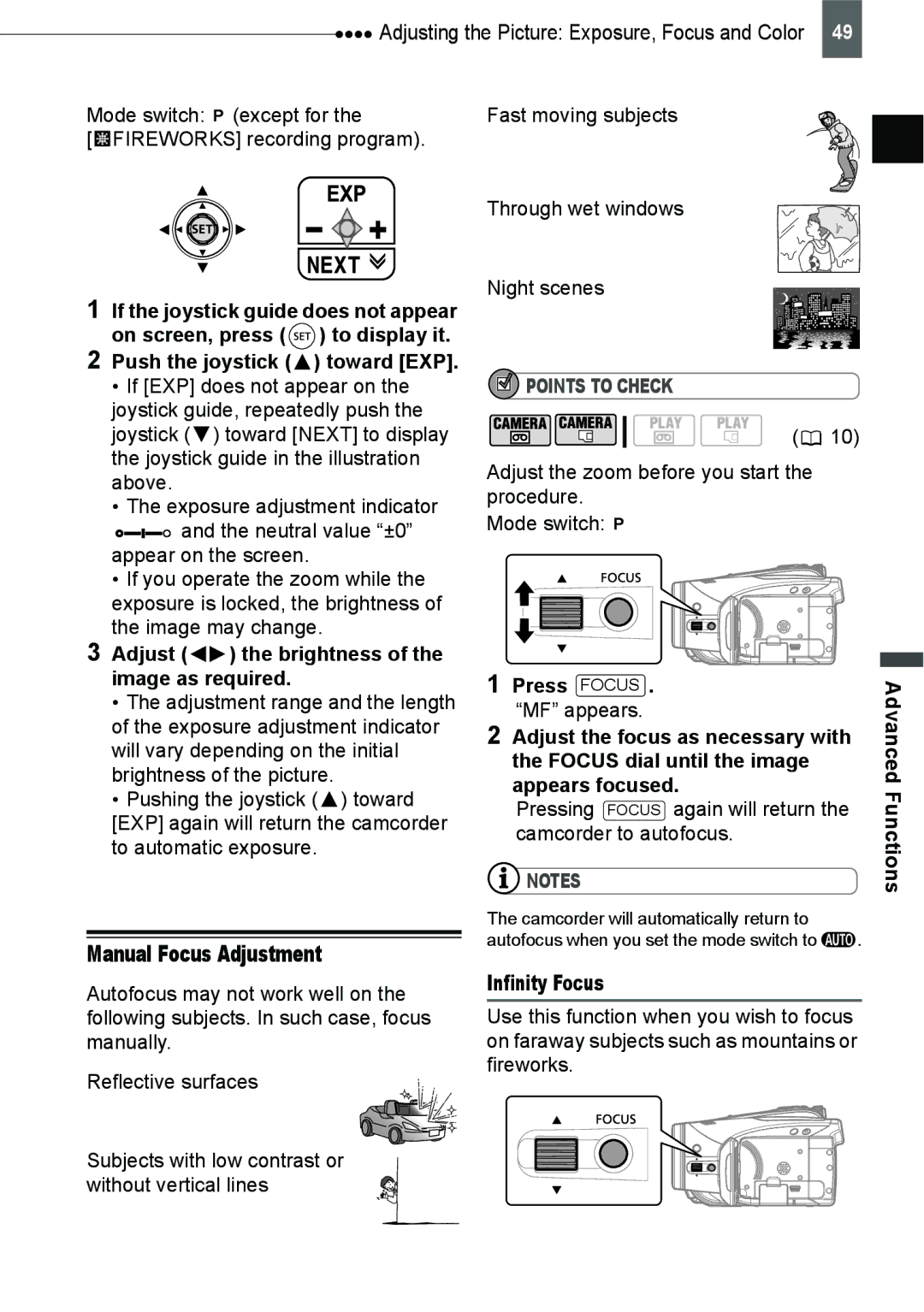 Canon HV20 instruction manual Manual Focus Adjustment 