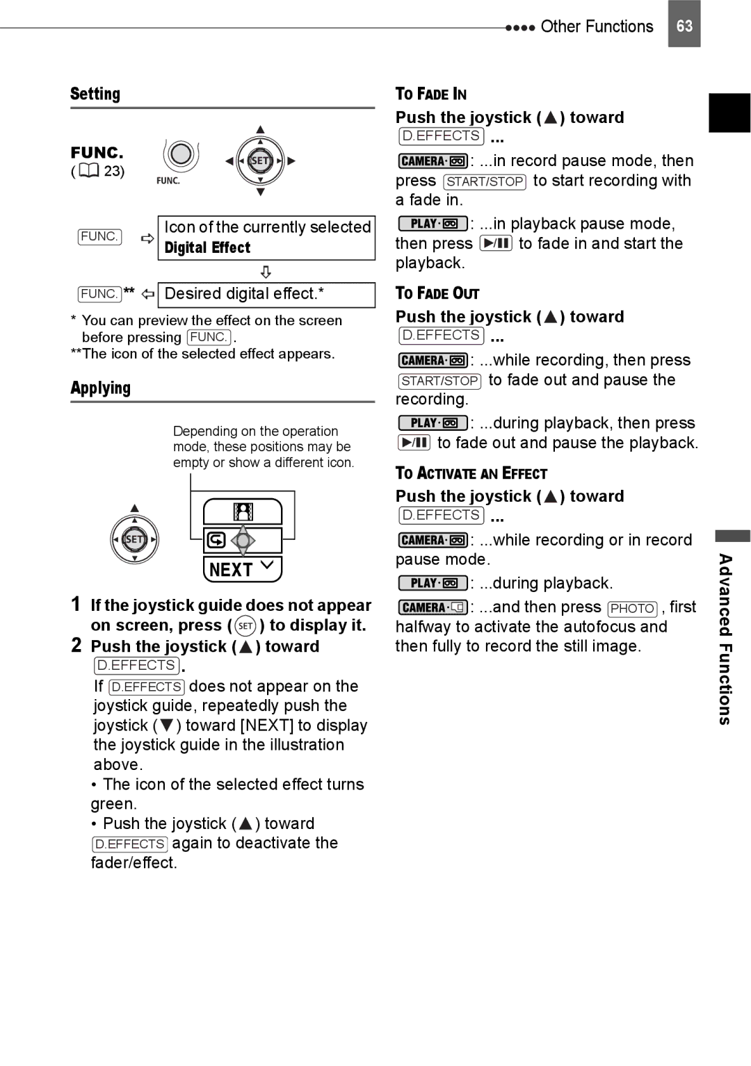 Canon HV20 instruction manual Setting, Digital Effect, Applying 