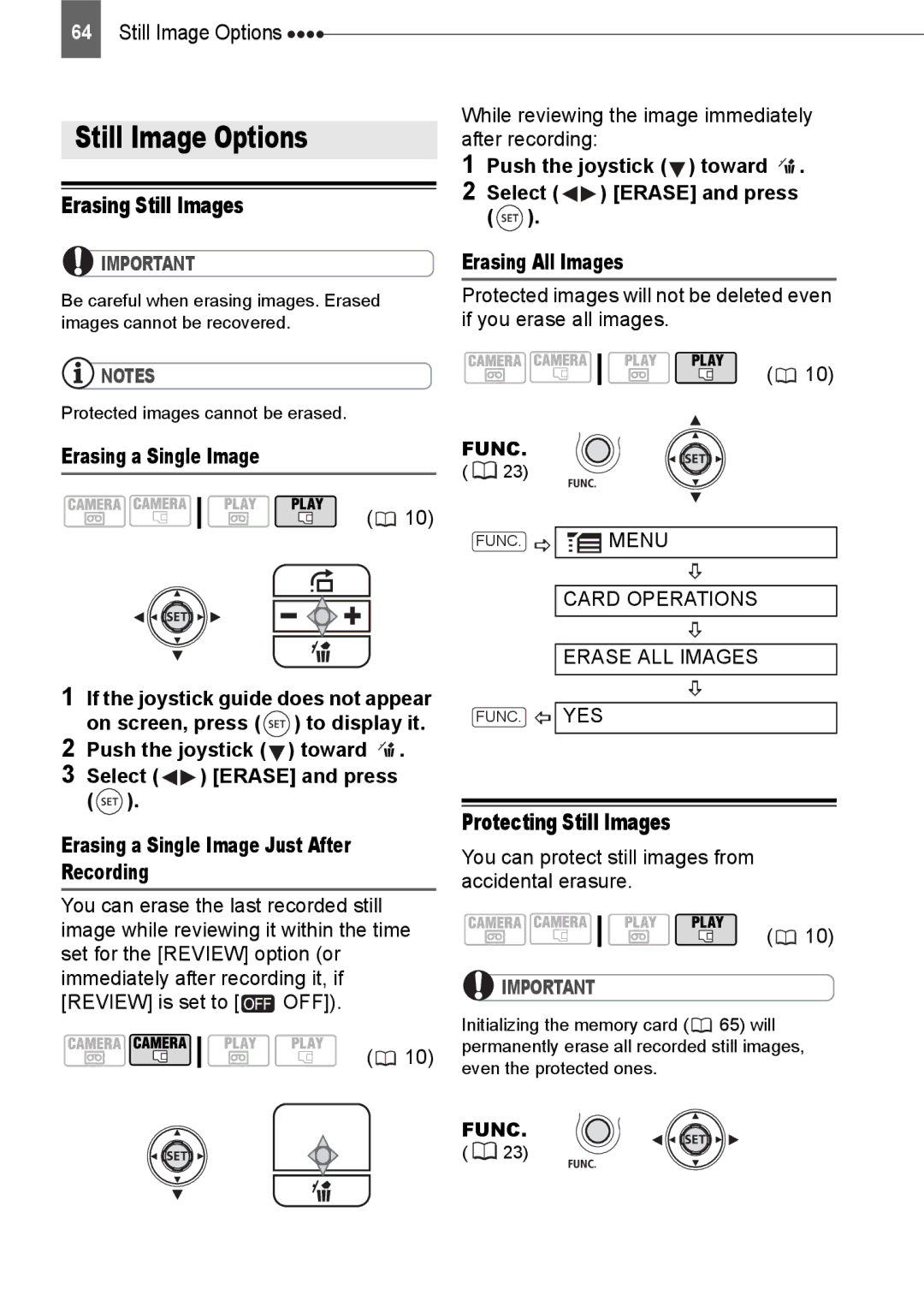 Canon HV20 instruction manual Still Image Options, Erasing Still Images, Protecting Still Images, Erasing a Single Image 