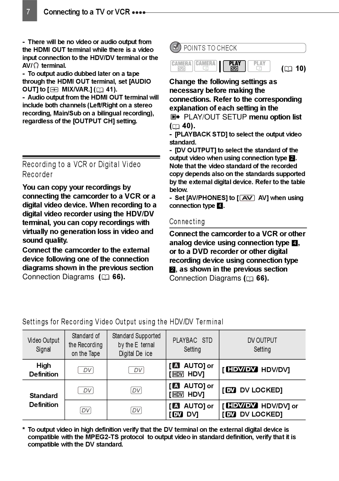 Canon HV20 instruction manual Recording to a VCR or Digital Video Recorder, Setting 