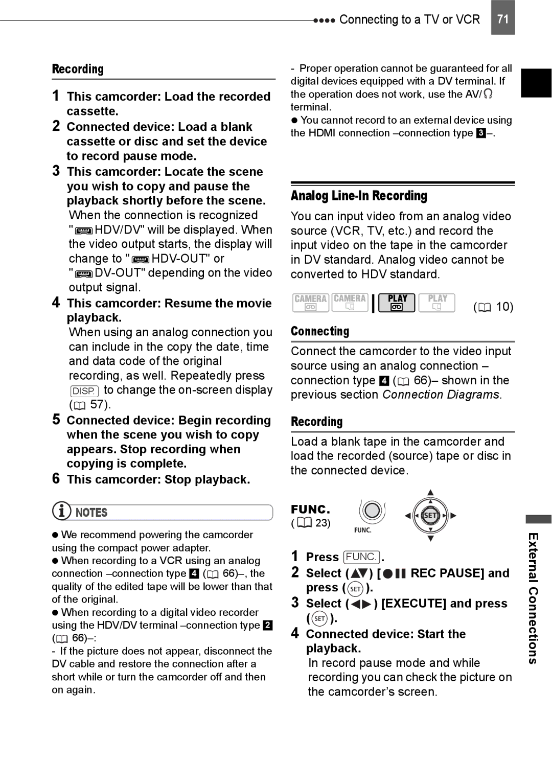 Canon HV20 instruction manual Analog Line-In Recording 