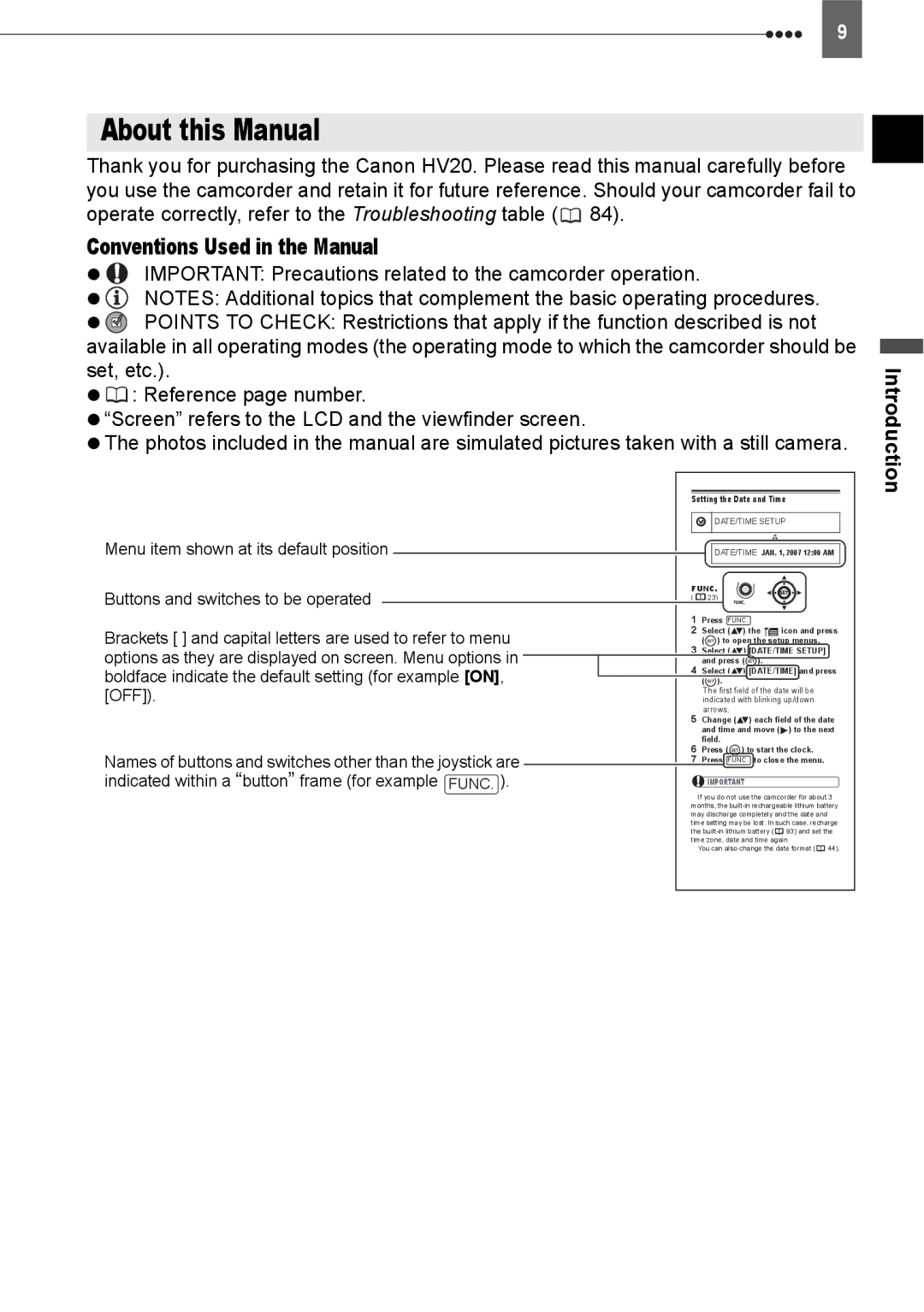 Canon HV20 instruction manual About this Manual, Conventions Used in the Manual, Introduction 