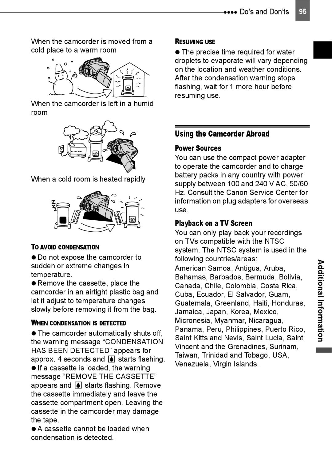 Canon HV20 instruction manual Using the Camcorder Abroad, Power Sources, Playback on a TV Screen 