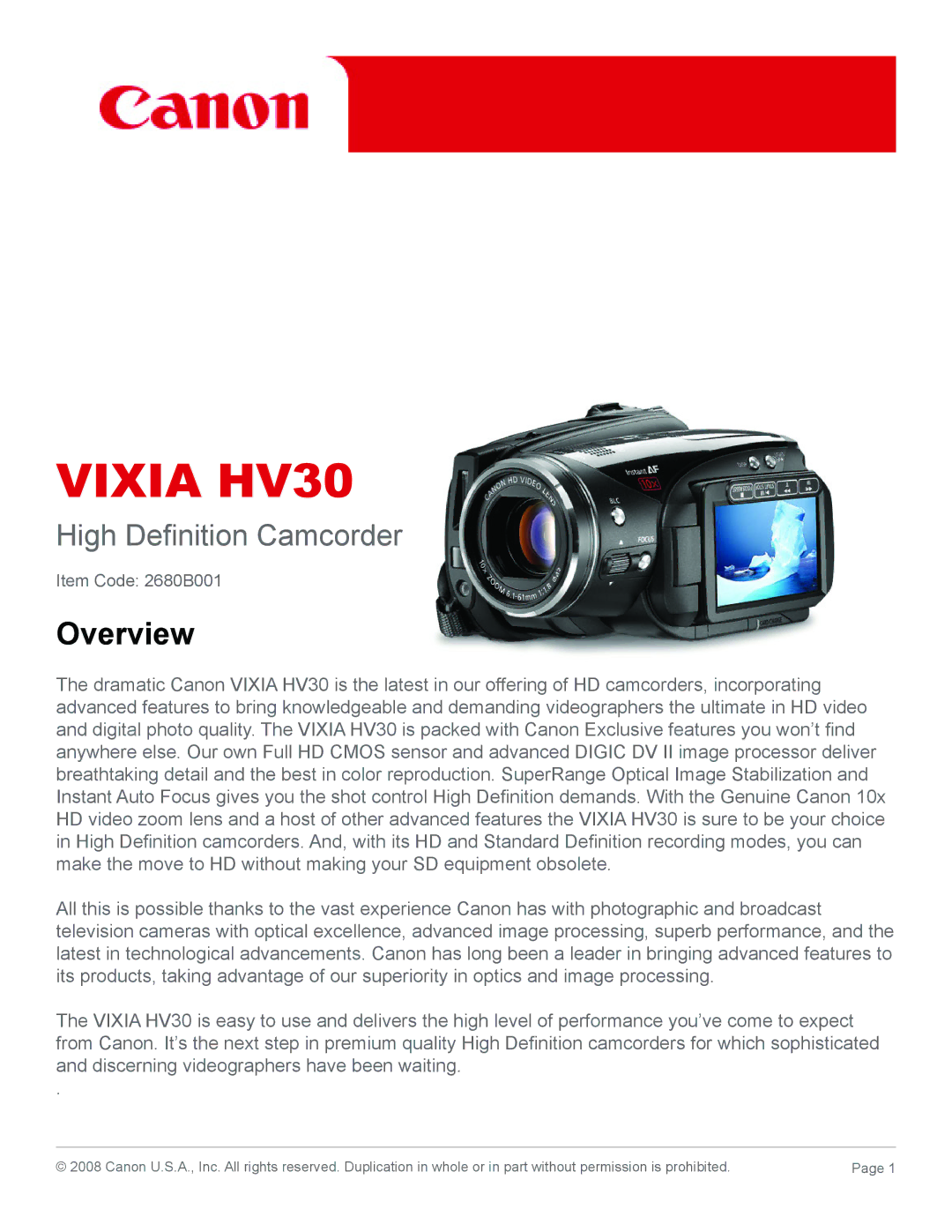 Canon manual Vixia HV30 