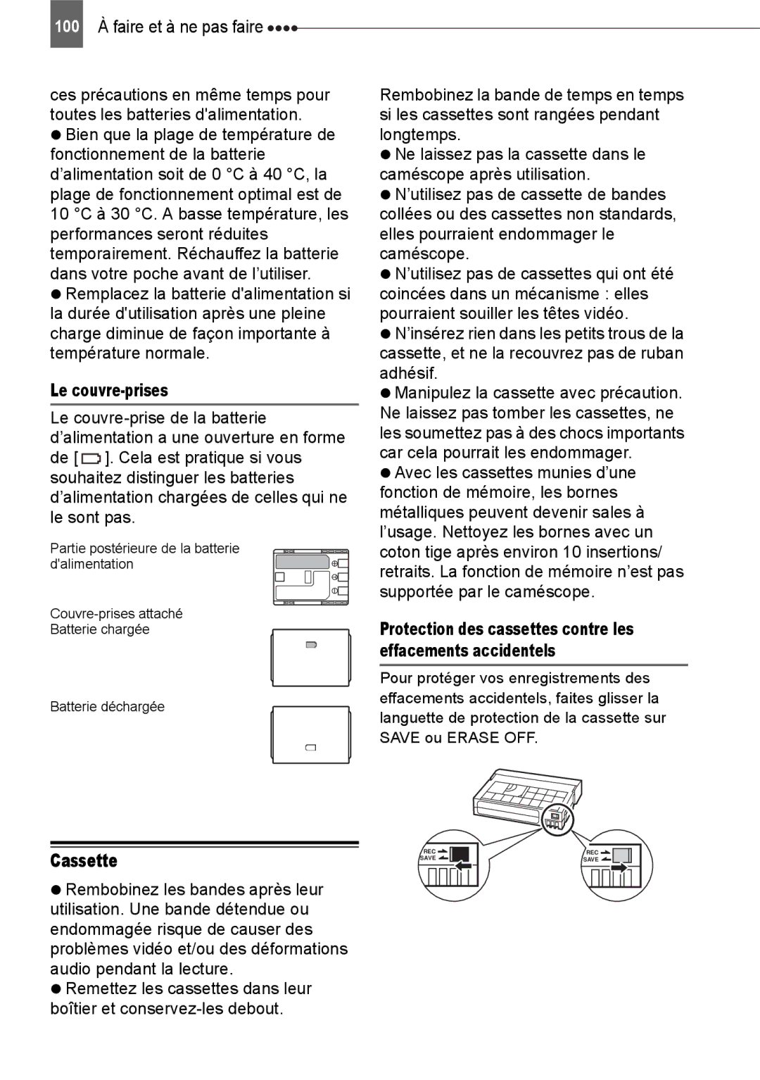 Canon HV40 manual Cassette, Le couvre-prises 