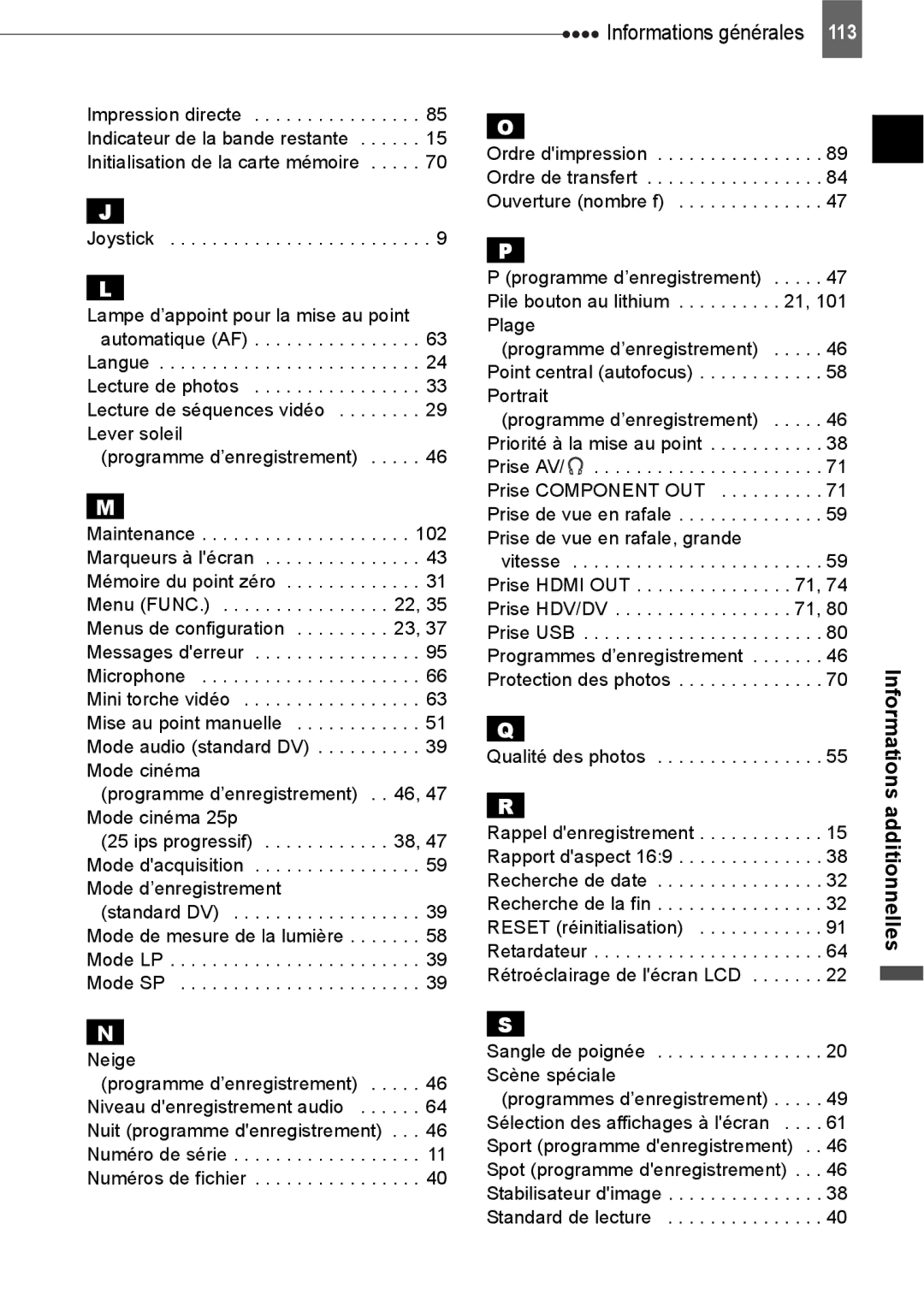 Canon HV40 manual Plage Programme d’enregistrement 