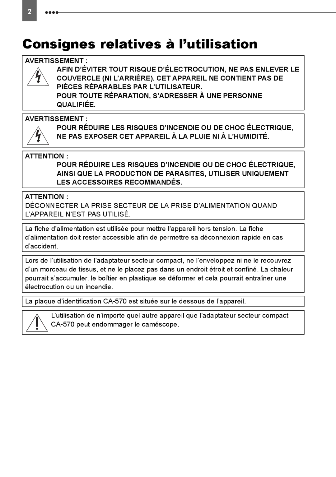 Canon HV40 manual Consignes relatives à l’utilisation 