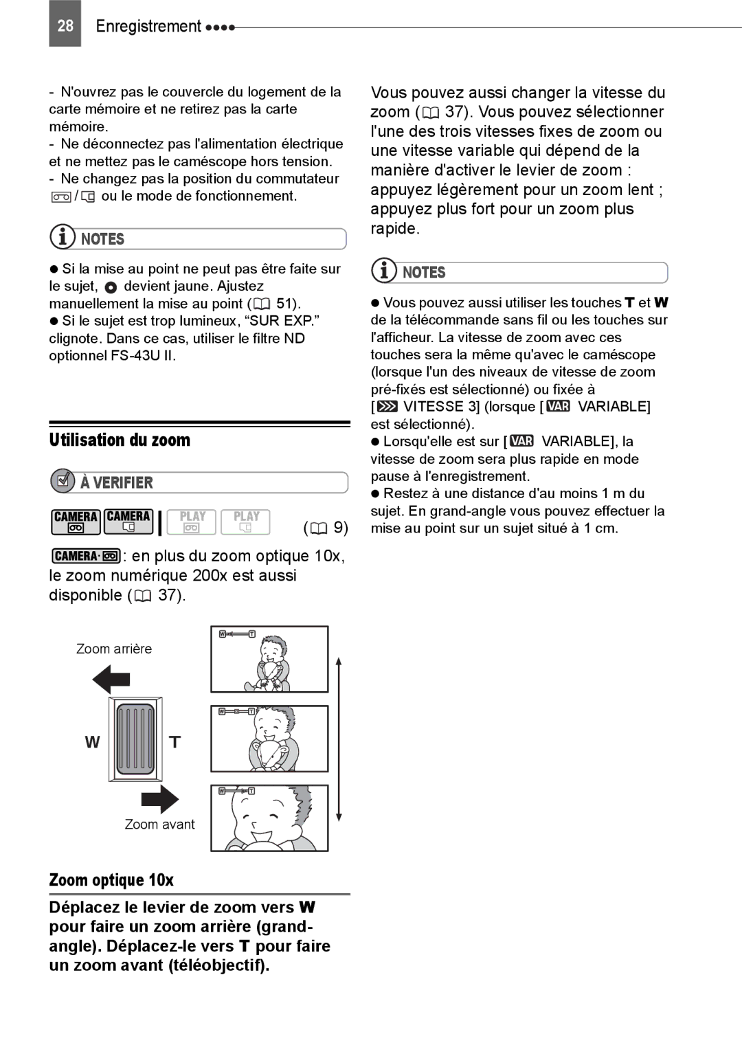 Canon HV40 manual Utilisation du zoom, Zoom optique 