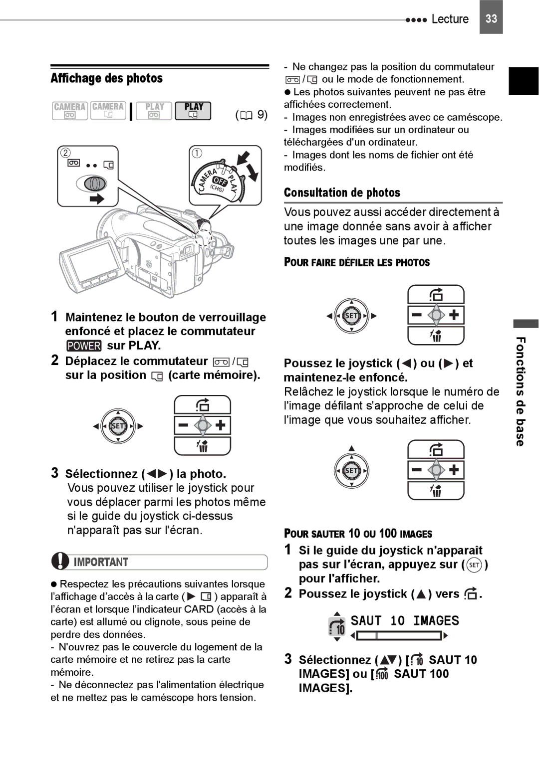 Canon HV40 manual Affichage des photos, Sur Play, Consultation de photos, Limage défilant sapproche de celui de 