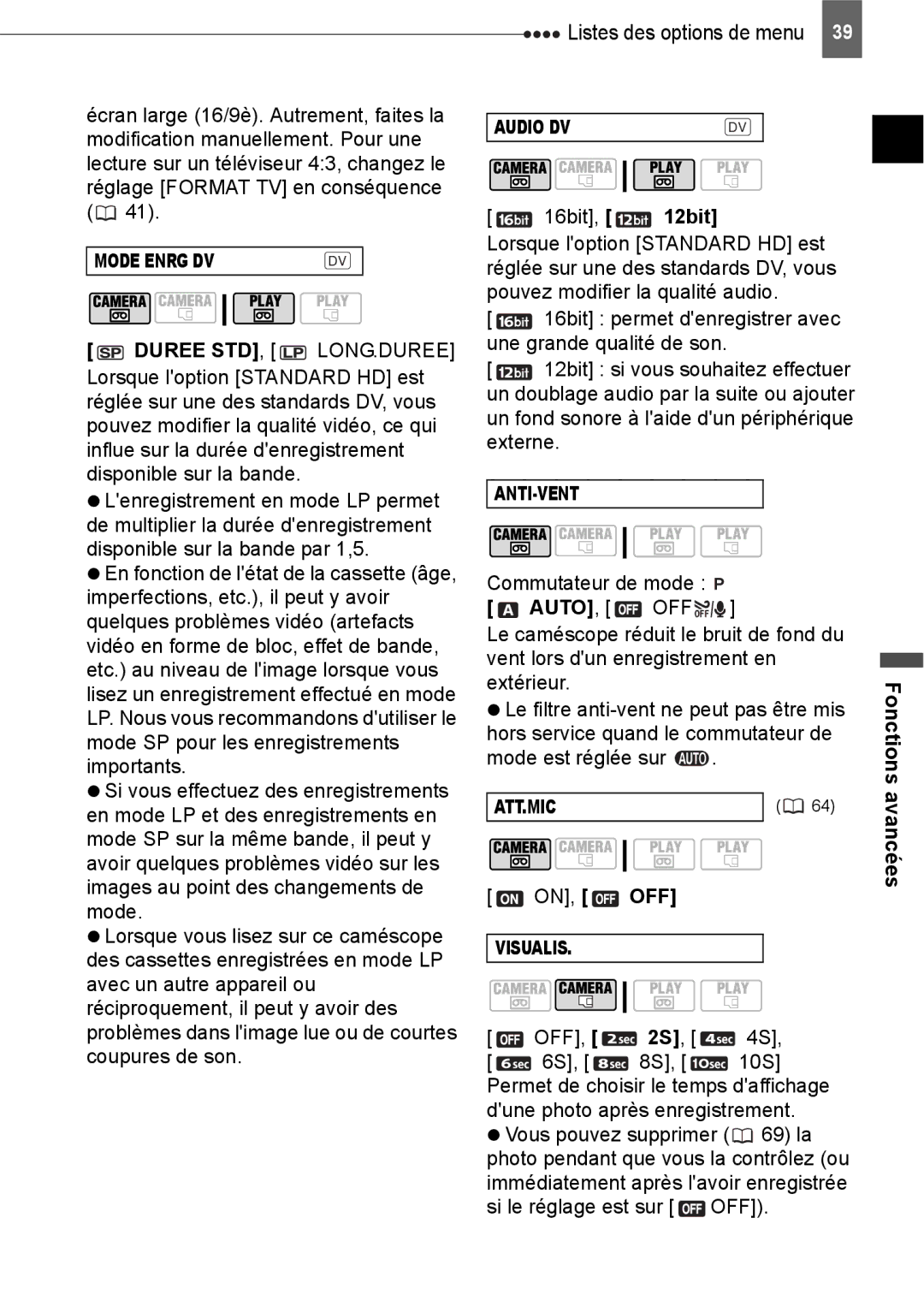 Canon HV40 manual Mode est réglée sur, OFF, 2S, 4S 