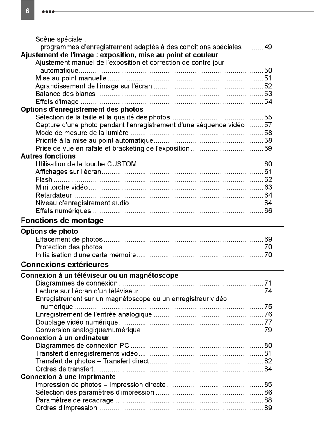 Canon HV40 manual Fonctions de montage, Connexions extérieures 