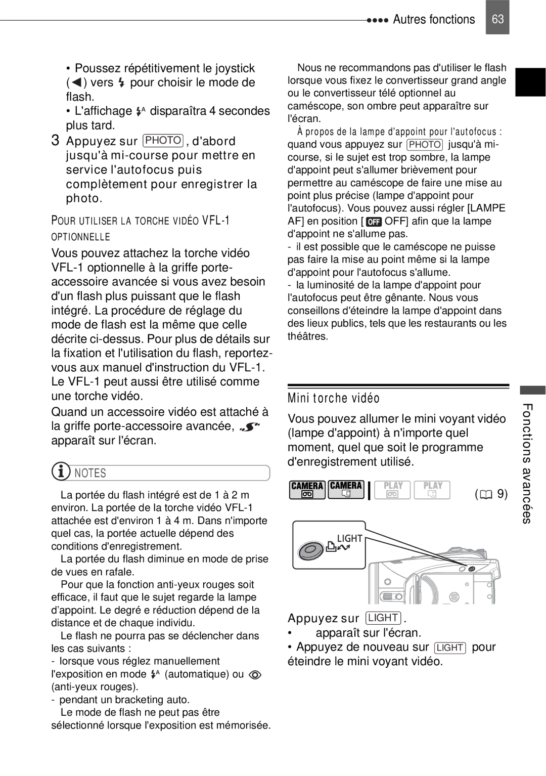 Canon HV40 manual Mini torche vidéo, Appuyez sur Light 