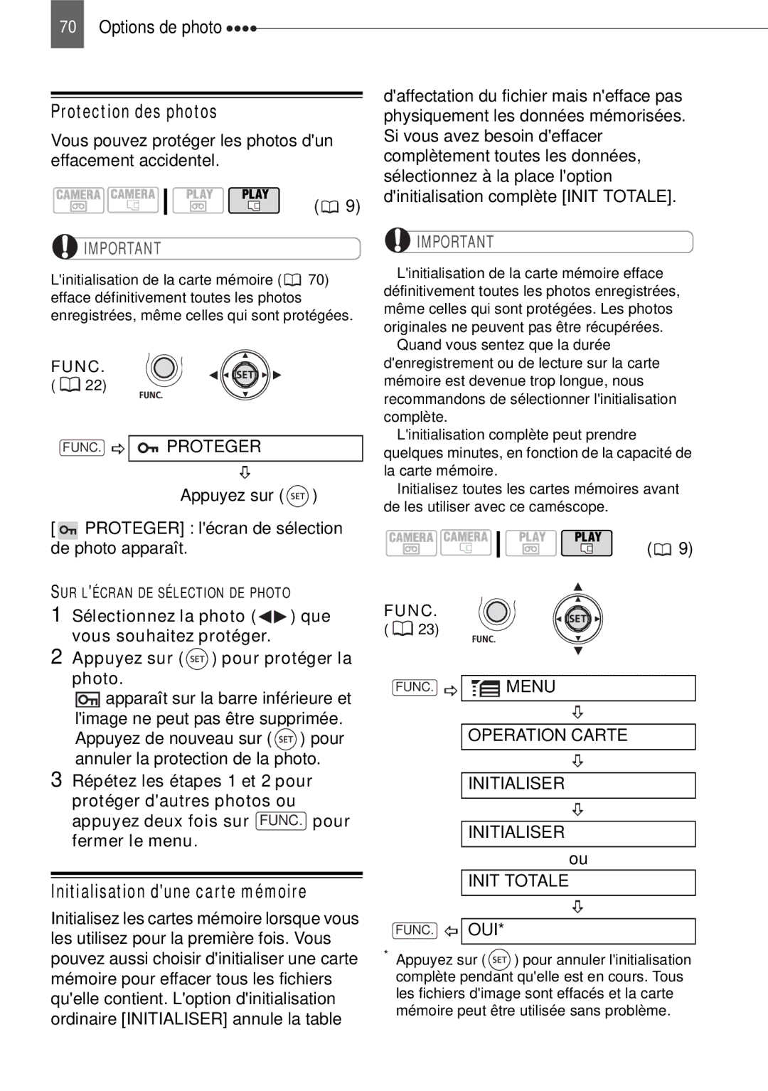 Canon HV40 manual Protection des photos, Vous pouvez protéger les photos dun effacement accidentel, FUNC. Proteger 