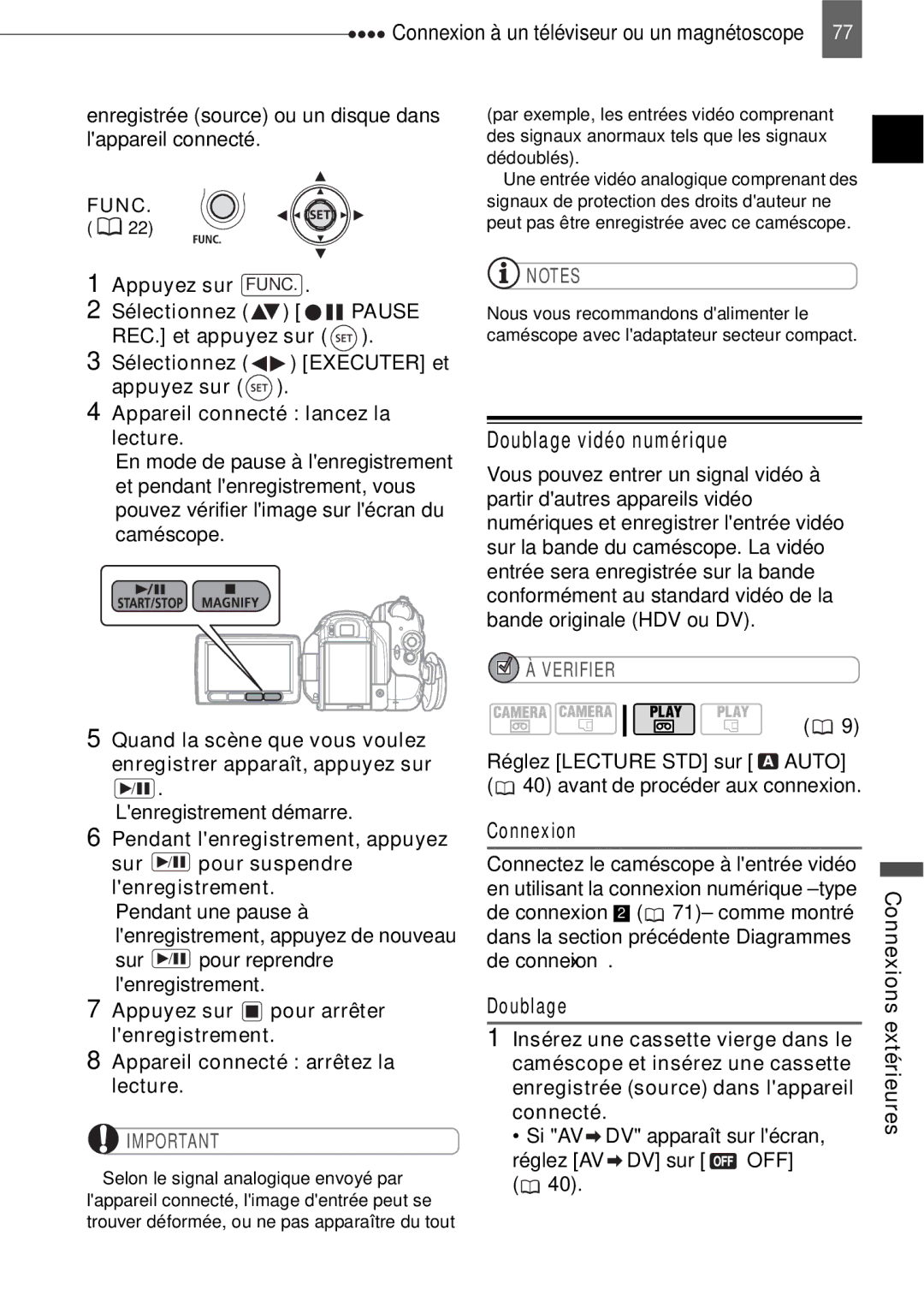 Canon HV40 manual Doublage vidéo numérique 