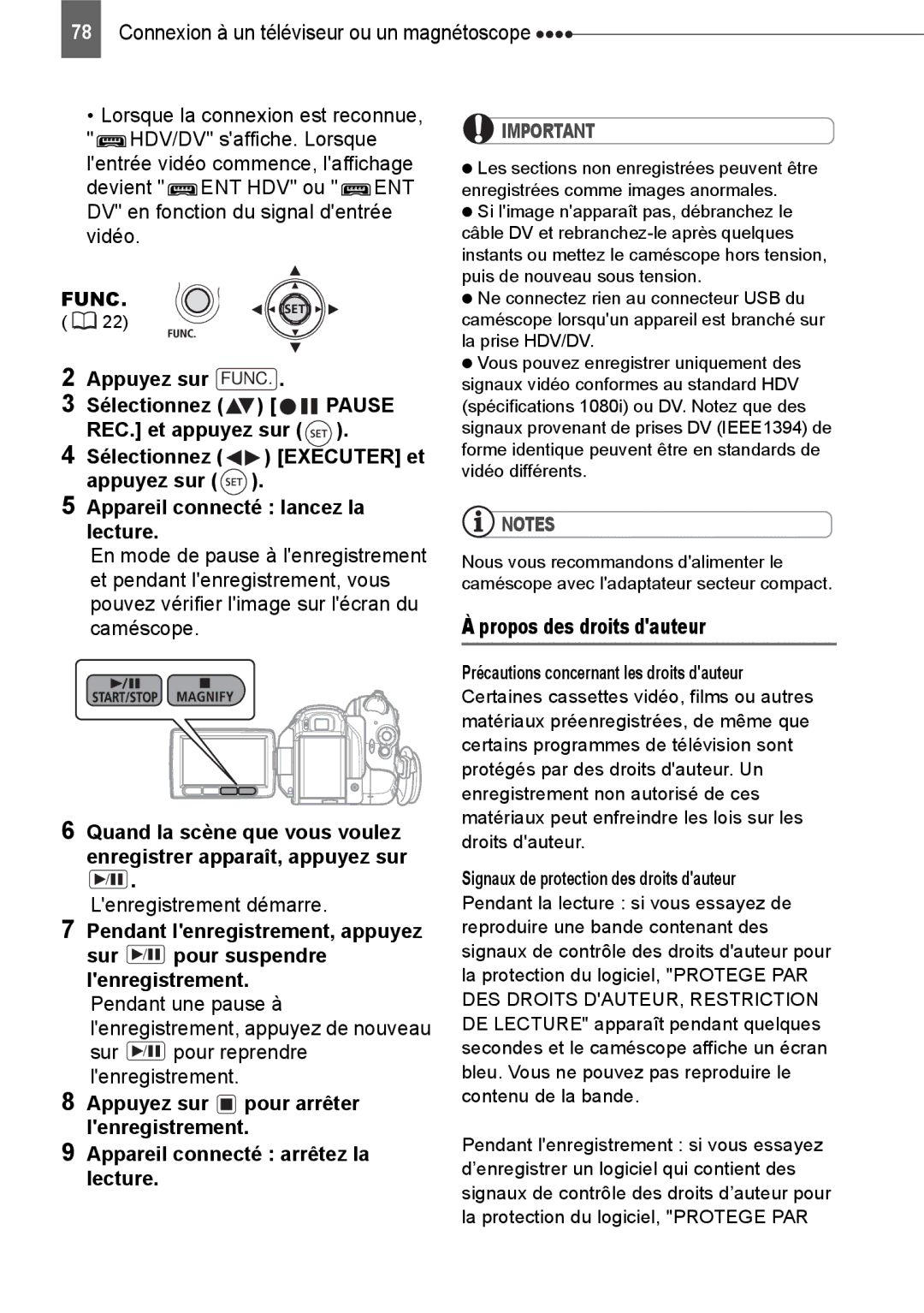 Canon HV40 manual Propos des droits dauteur 