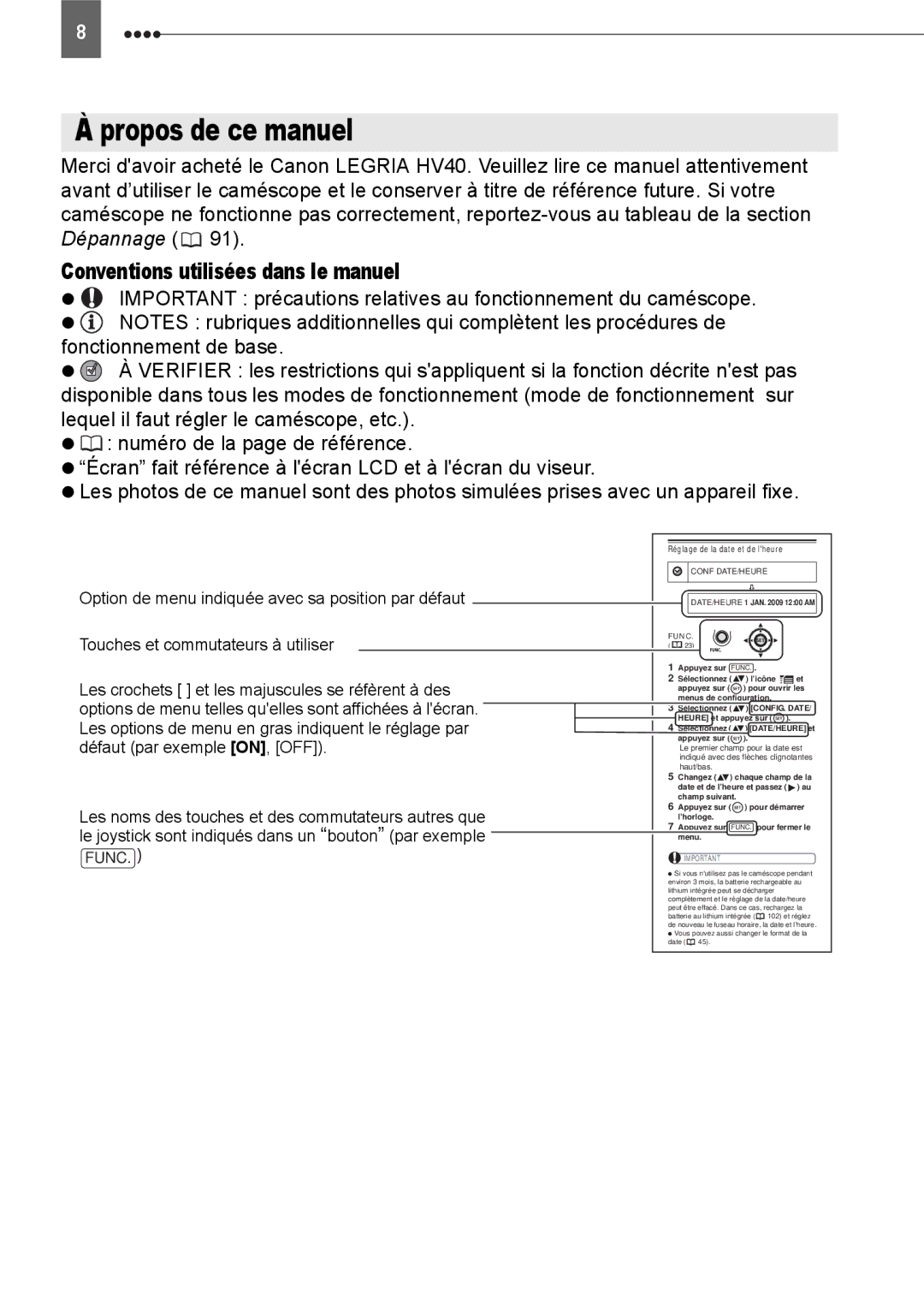 Canon HV40 manual Propos de ce manuel, Conventions utilisées dans le manuel 