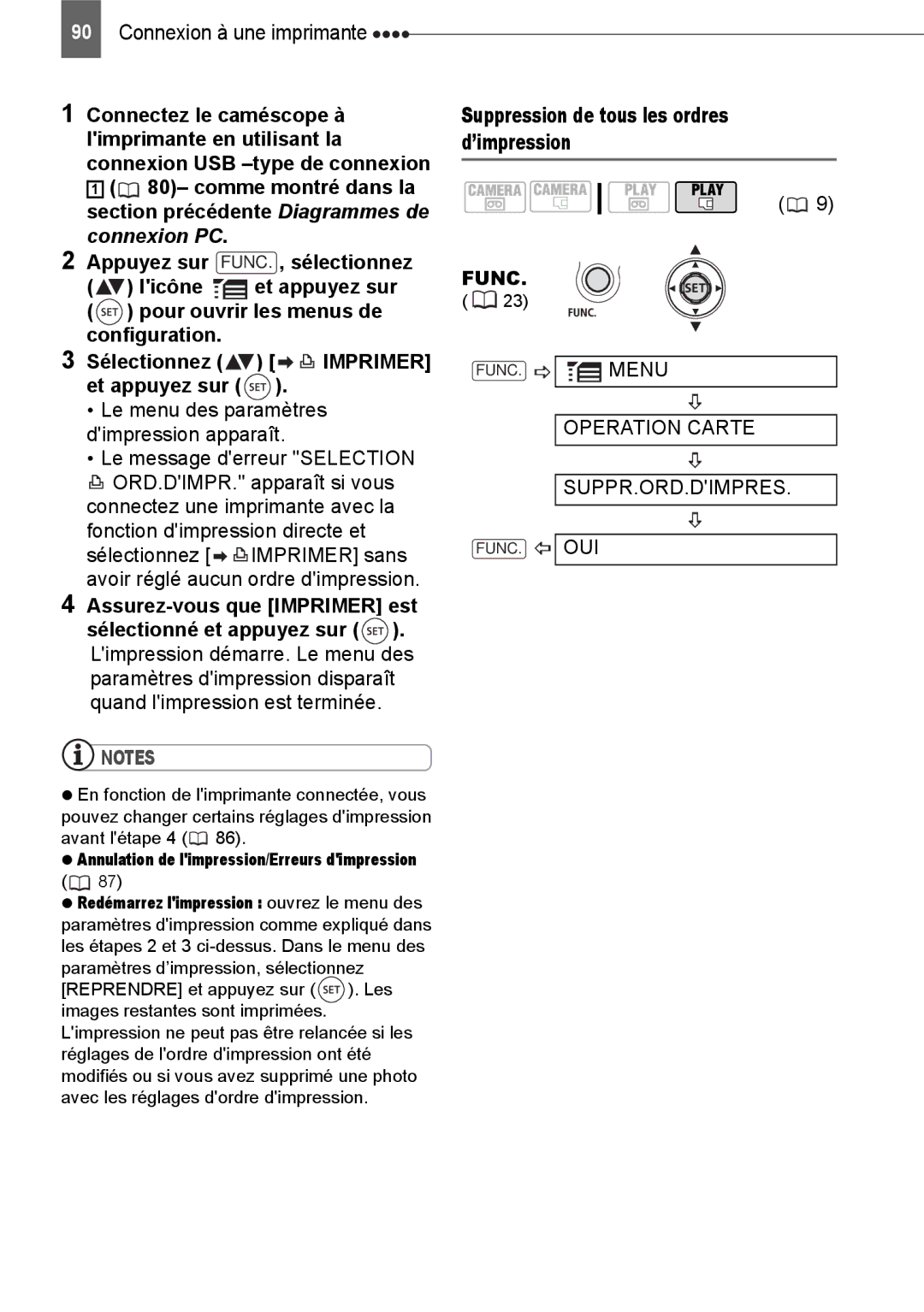 Canon HV40 manual Le menu des paramètres dimpression apparaît, Suppression de tous les ordres d’impression 