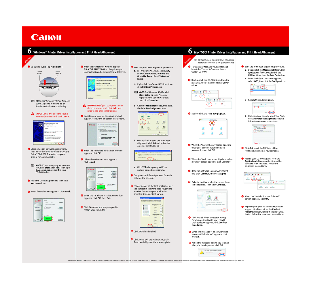 Canon I455 manual Be sure to Turn the Printer OFF, Mac OS X folder, then the Printer Driver folder, Restart 