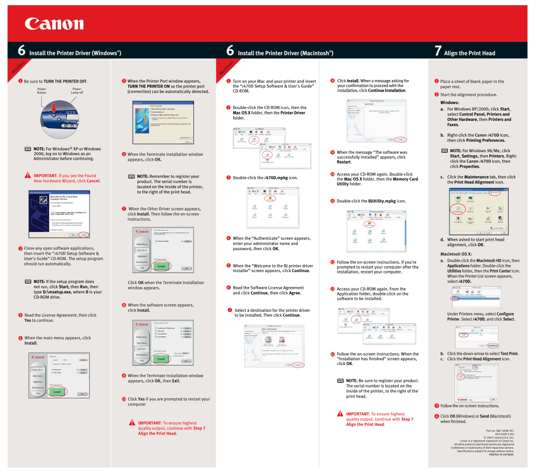 Canon i470D manual Be sure to Turn the Printer OFF, Macintosh OS 