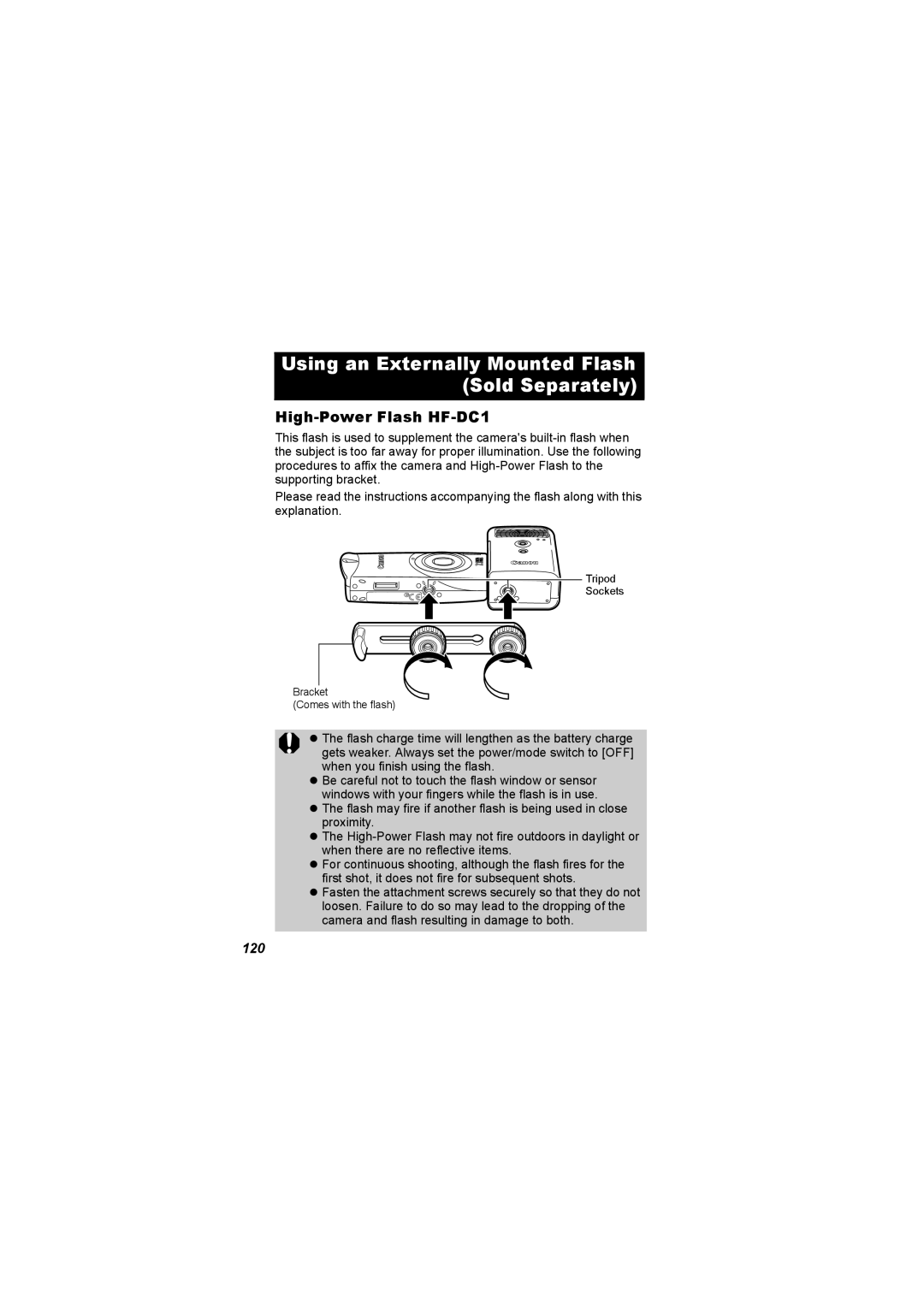 Canon I7 appendix Using an Externally Mounted Flash Sold Separately, High-Power Flash HF-DC1, 120 