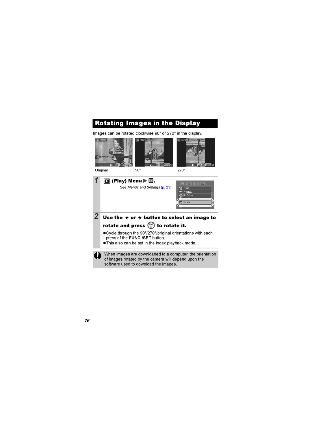 Canon I7 appendix Rotating Images in the Display, Play Menu 