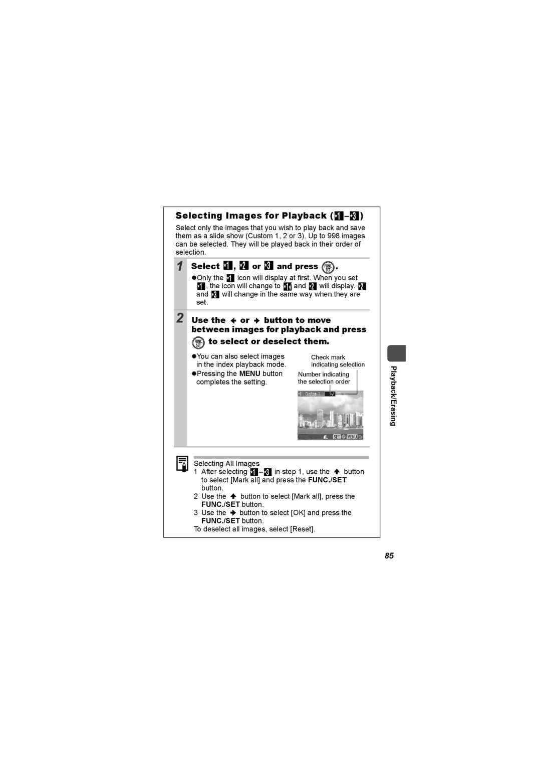 Canon I7 appendix Selecting Images for Playback, Select Press 