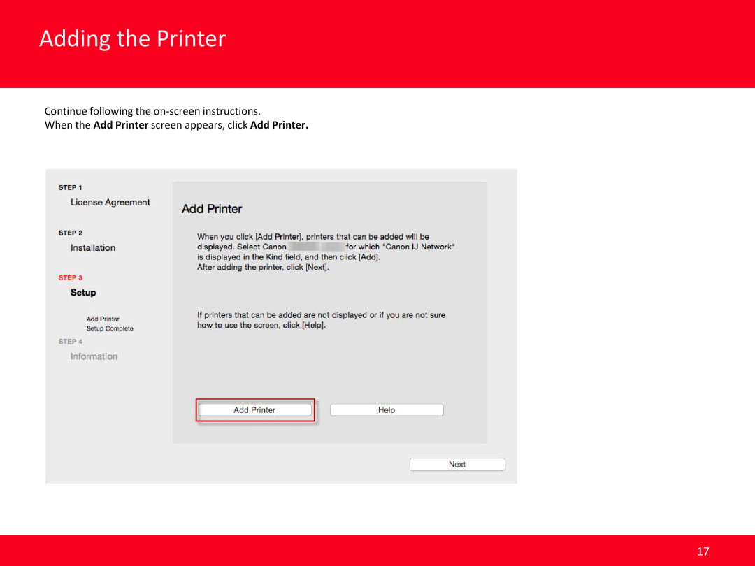 Canon MAIFY, iB4020 manual Adding the Printer 