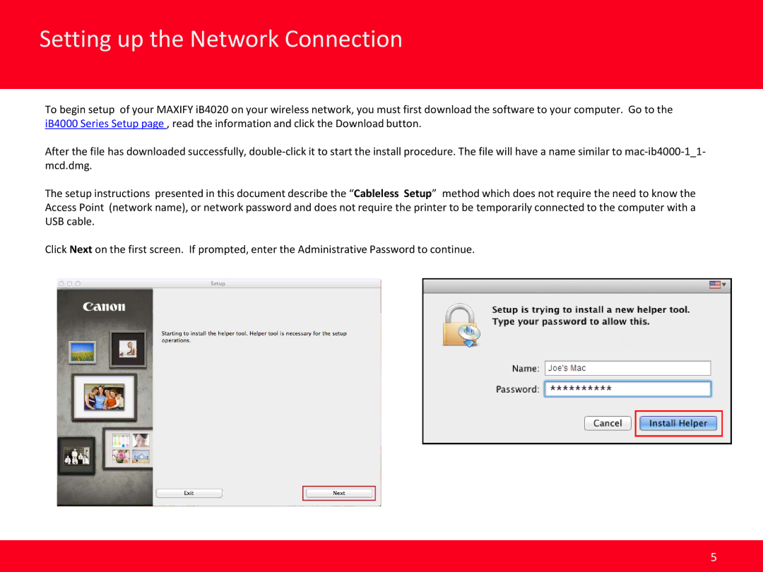 Canon MAIFY, iB4020 manual Setting up the Network Connection 