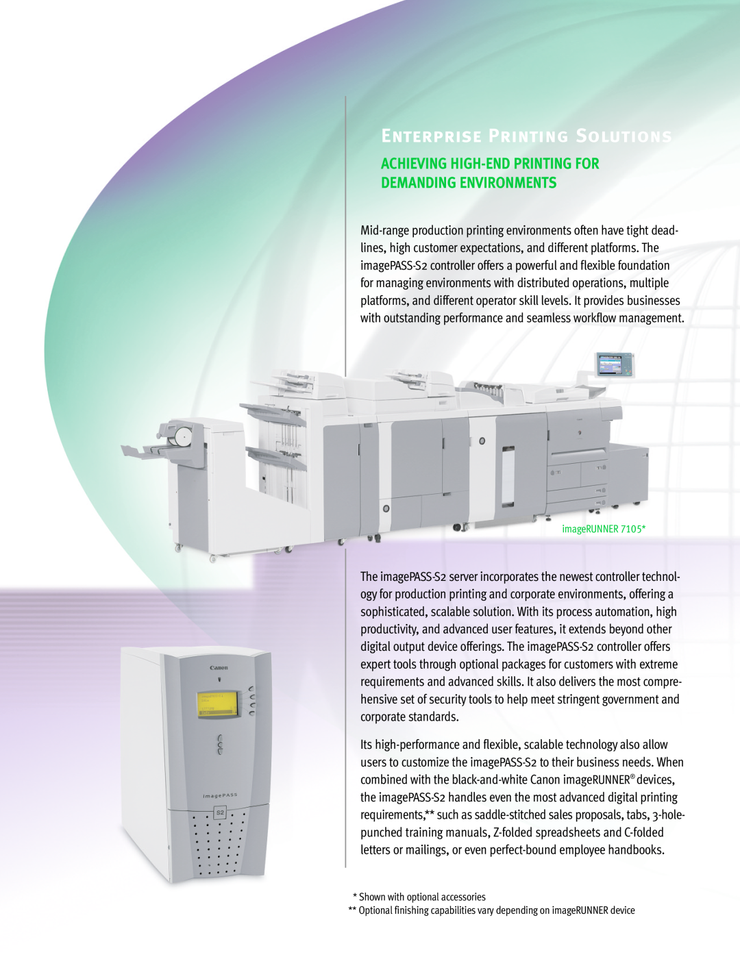 Canon IMAGEPASS-S2 Enterprise Printing Solutions, Achieving High-End Printing For Demanding Environments, imageRUNNER 