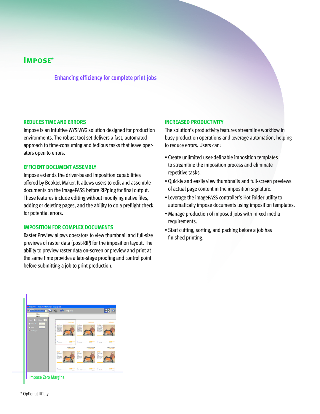 Canon IMAGEPASS-S2 manual Impose, Enhancing efficiency for complete print jobs 