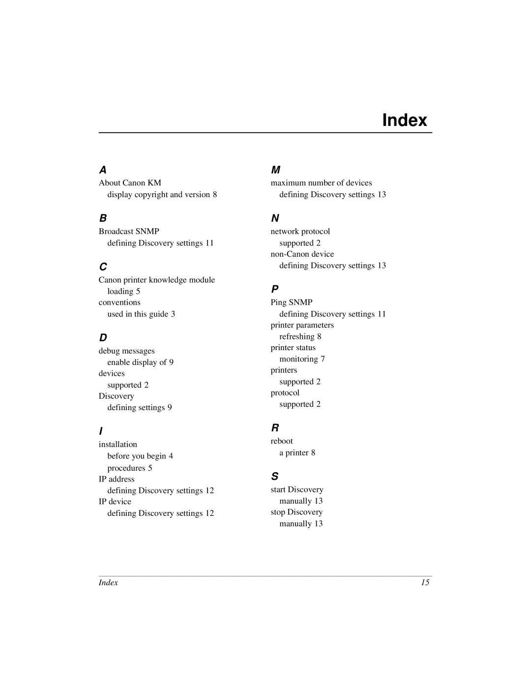 Canon imageRUNNER manual Index 