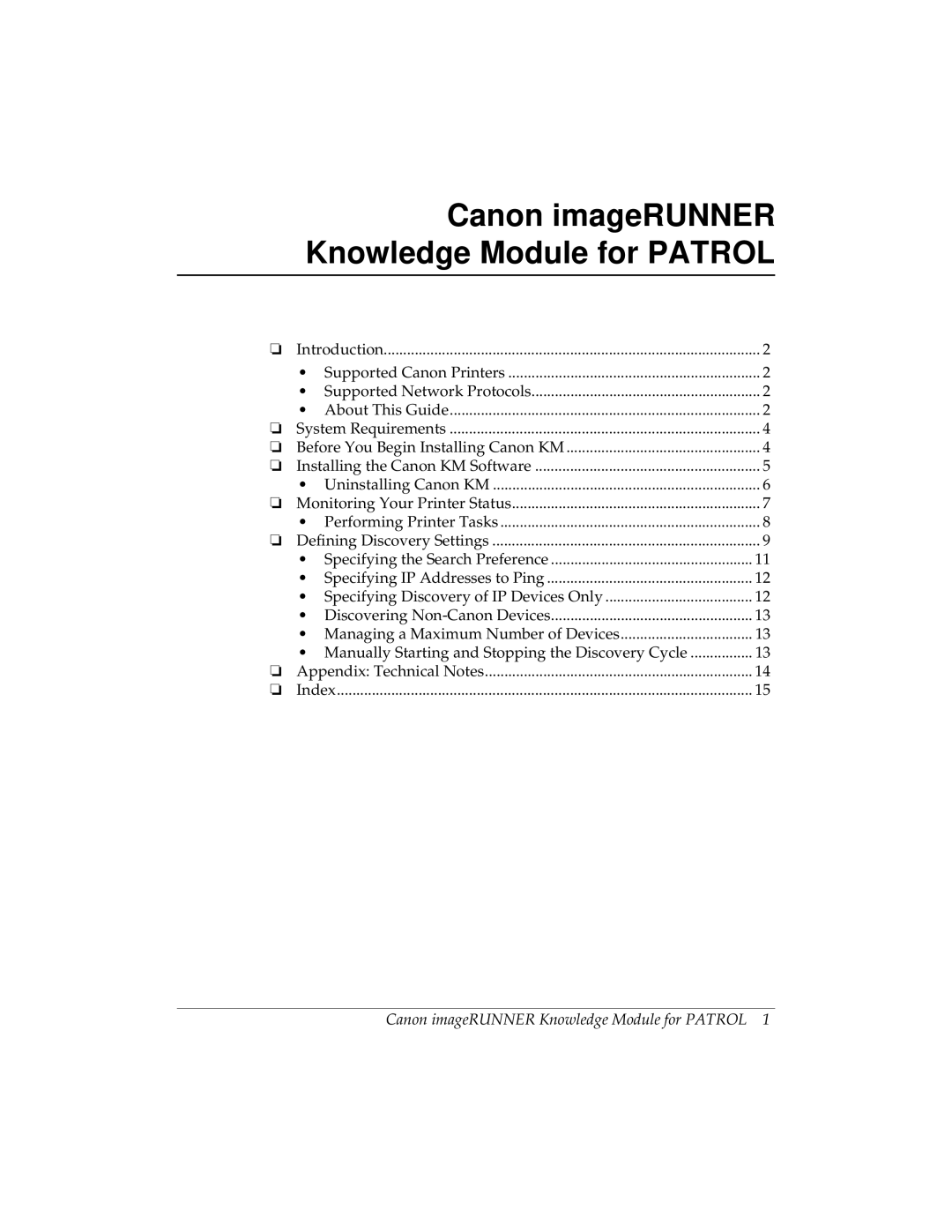 Canon manual Canon imageRUNNER Knowledge Module for Patrol 