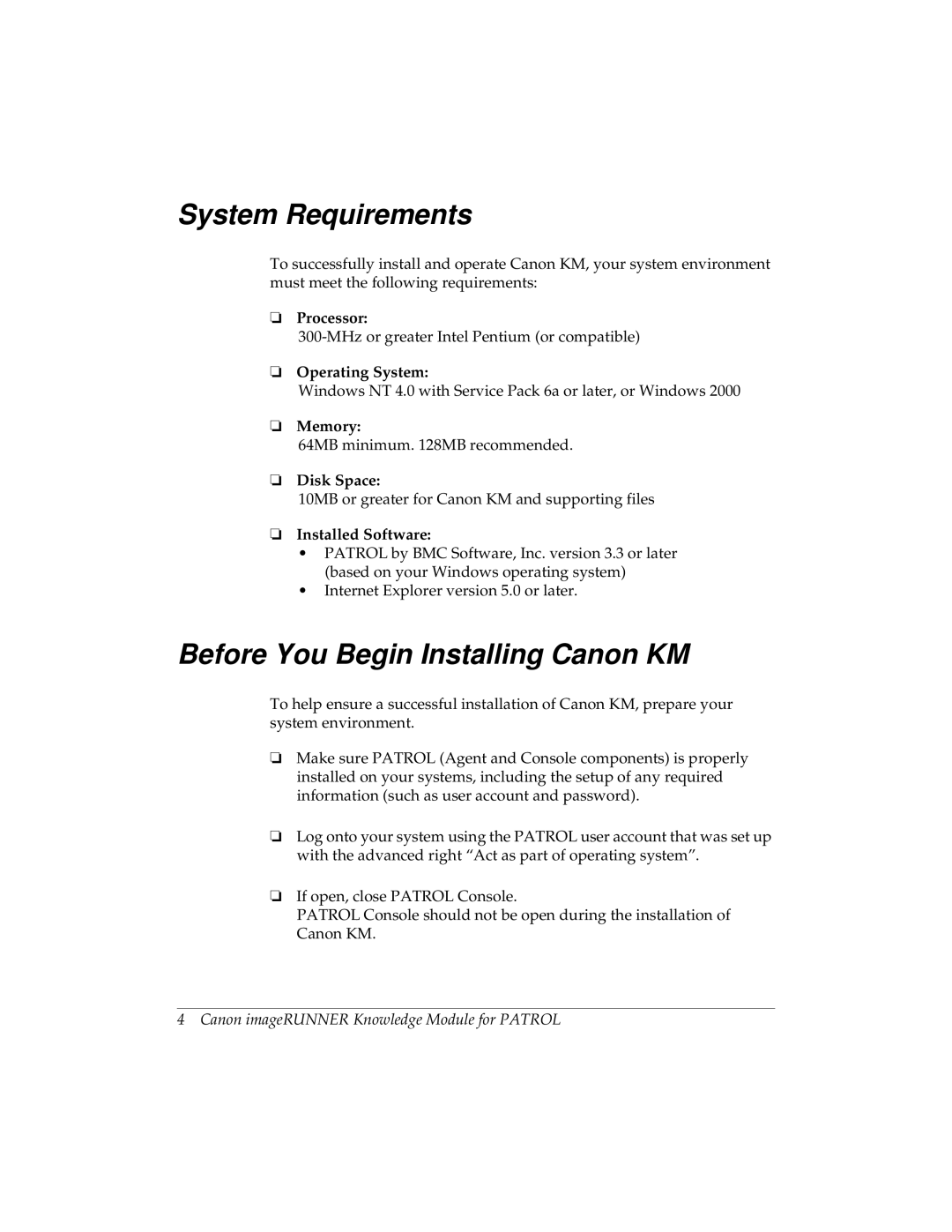 Canon imageRUNNER manual System Requirements, Before You Begin Installing Canon KM 