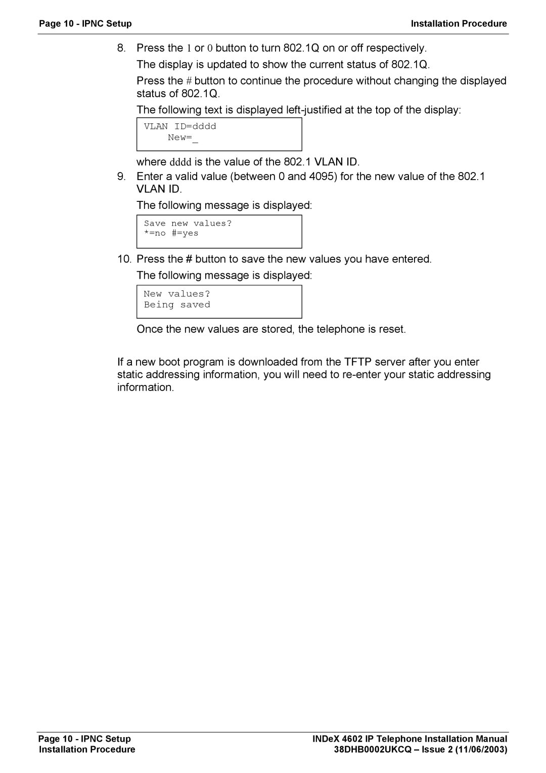 Canon INDEX 4602 installation manual Vlan ID 