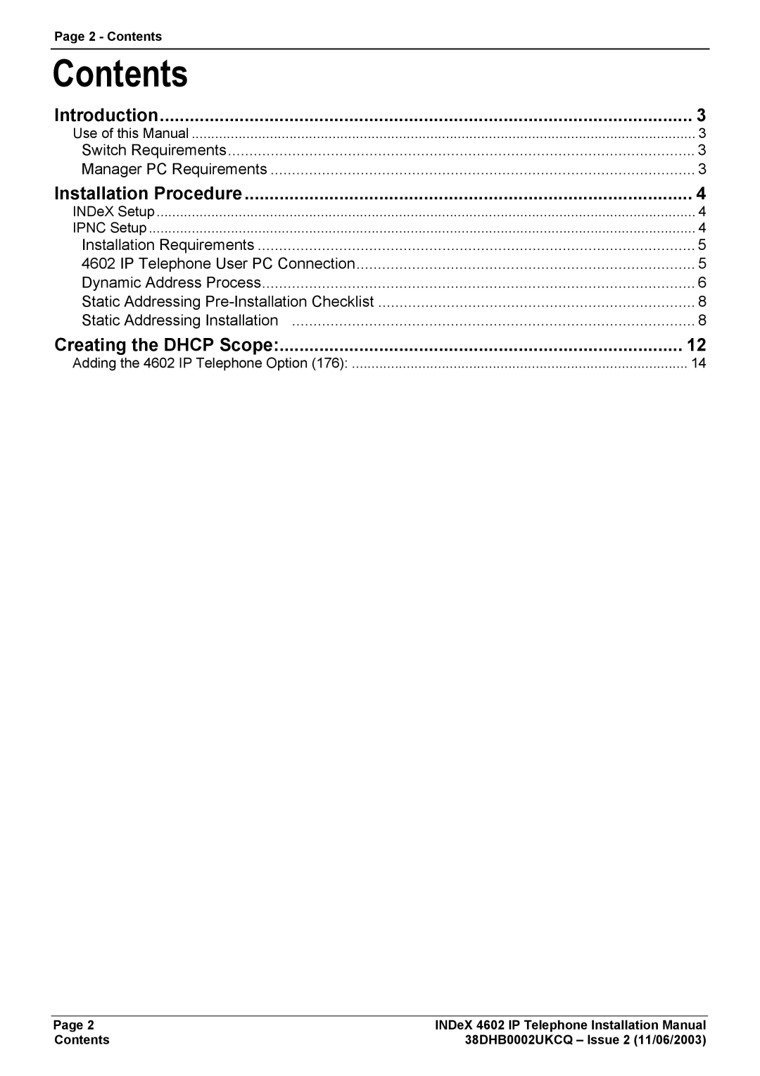 Canon INDEX 4602 installation manual Contents 